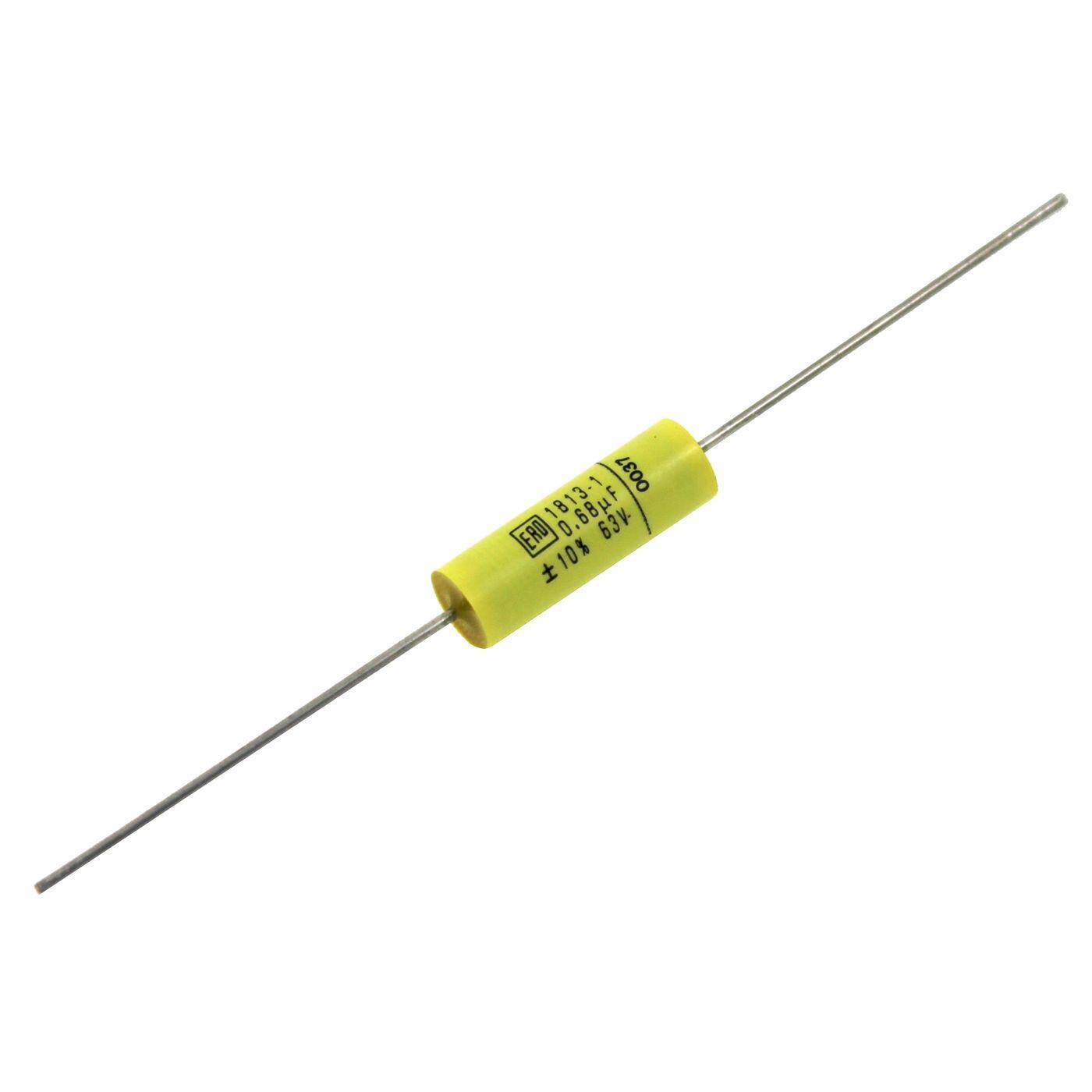 Vishay MKT Foil Capacitor | 0,68µF 63V DC I 2-Pin Connection I 2-Pin I 0,68uF, 680nF I Capacitor for crossover networks of loudspeakers or for interference suppression of electrical devices