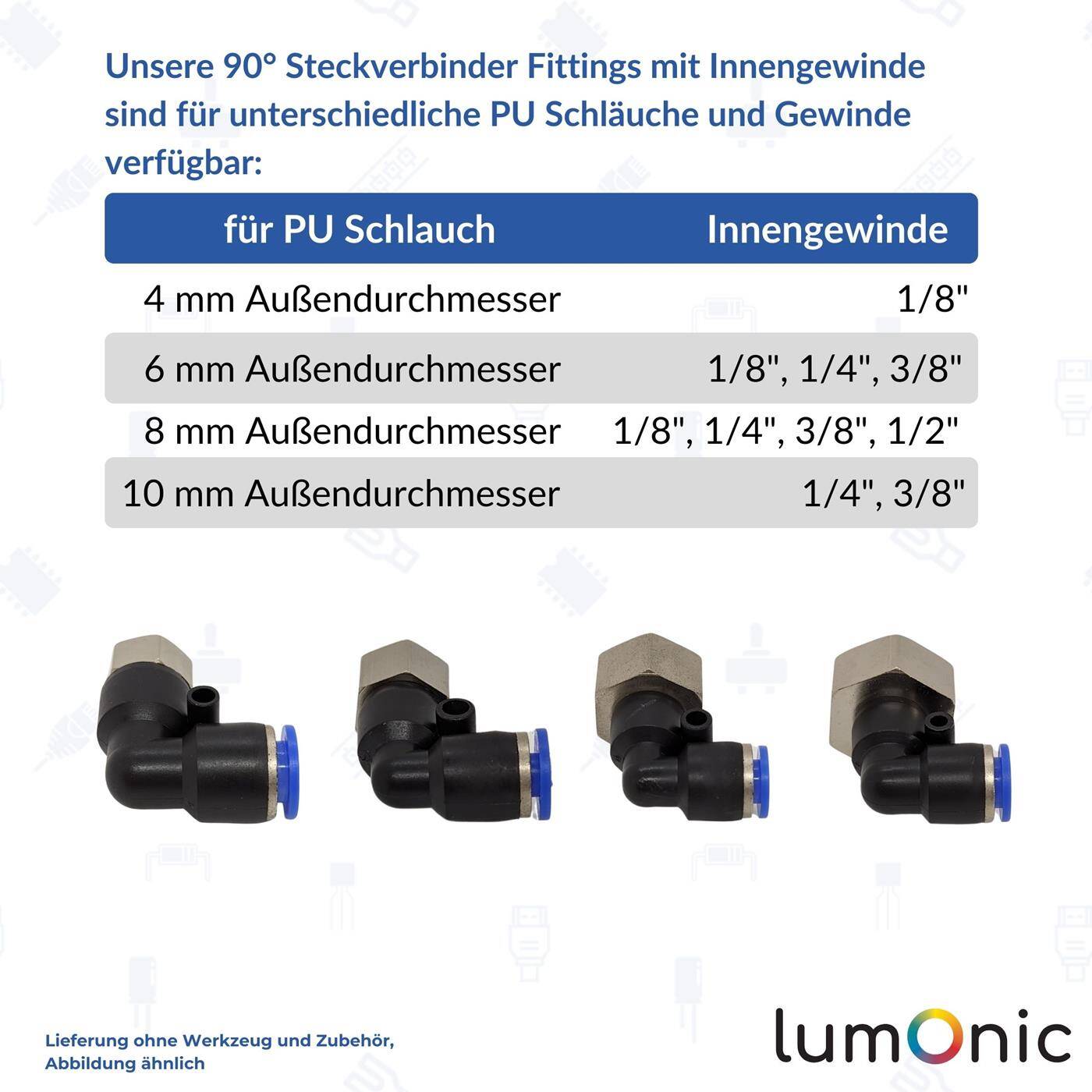 PU Schlauch 90° Steckverbinder Fitting mit Innengewinde 10mm*3/8Zoll Winkel-Verbinder L-Steckverbinder pneumatischer Steckverbinder Fitting Druckluft & Automatisierung