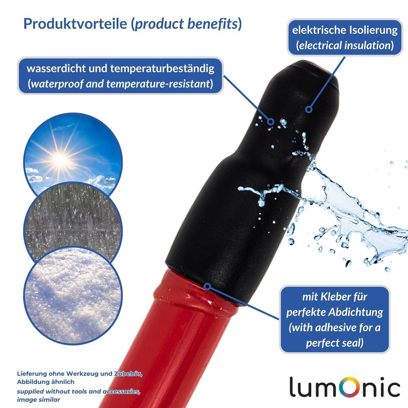 Warmschrumpf Endkappe mit Kleber 20 -> 6mm schwarz Verhältnis 3:1 vernetztes Polyolefin Schrumpfkappe für Kabel, Rohre und Seile