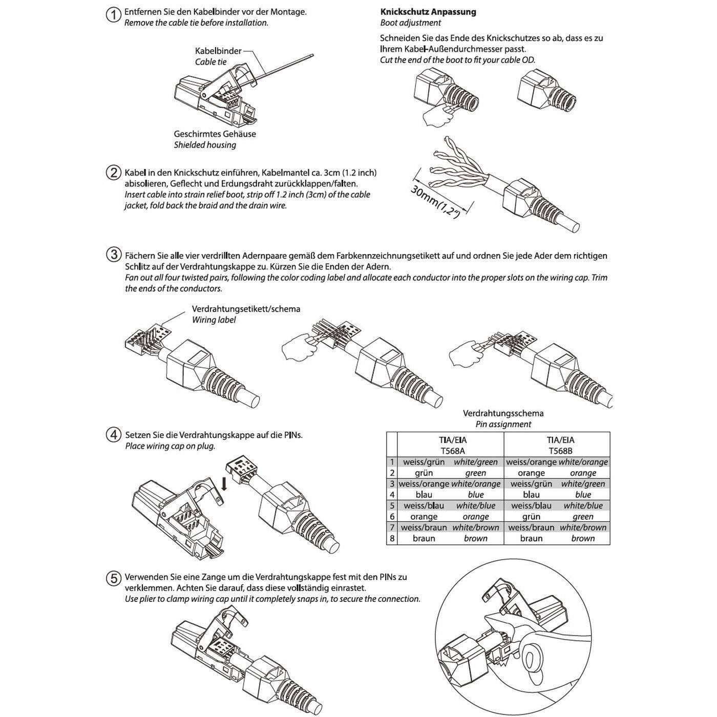 Network connector toolless RJ45 Metal Plug CAT6A LAN gold plated contacts Cat 6a Without tool Patch Cable CAT6 CAT5