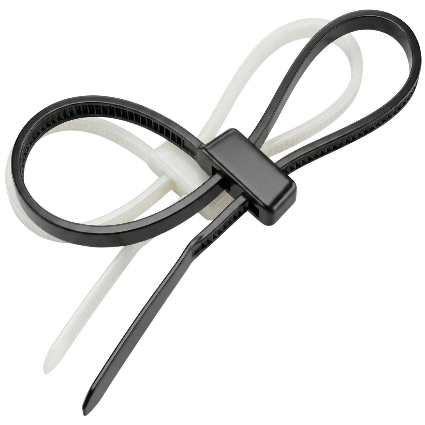 Lumonic 100 Stück Kabelbinder Doppelschlaufe Weiß | 200 × 4,8mm | bis 22kg Zugfestigkeit | Nylon PA6.6 | Zwei Bündel an einem Fixpunkt | Kabelmanagement, Industrie, Haushalt