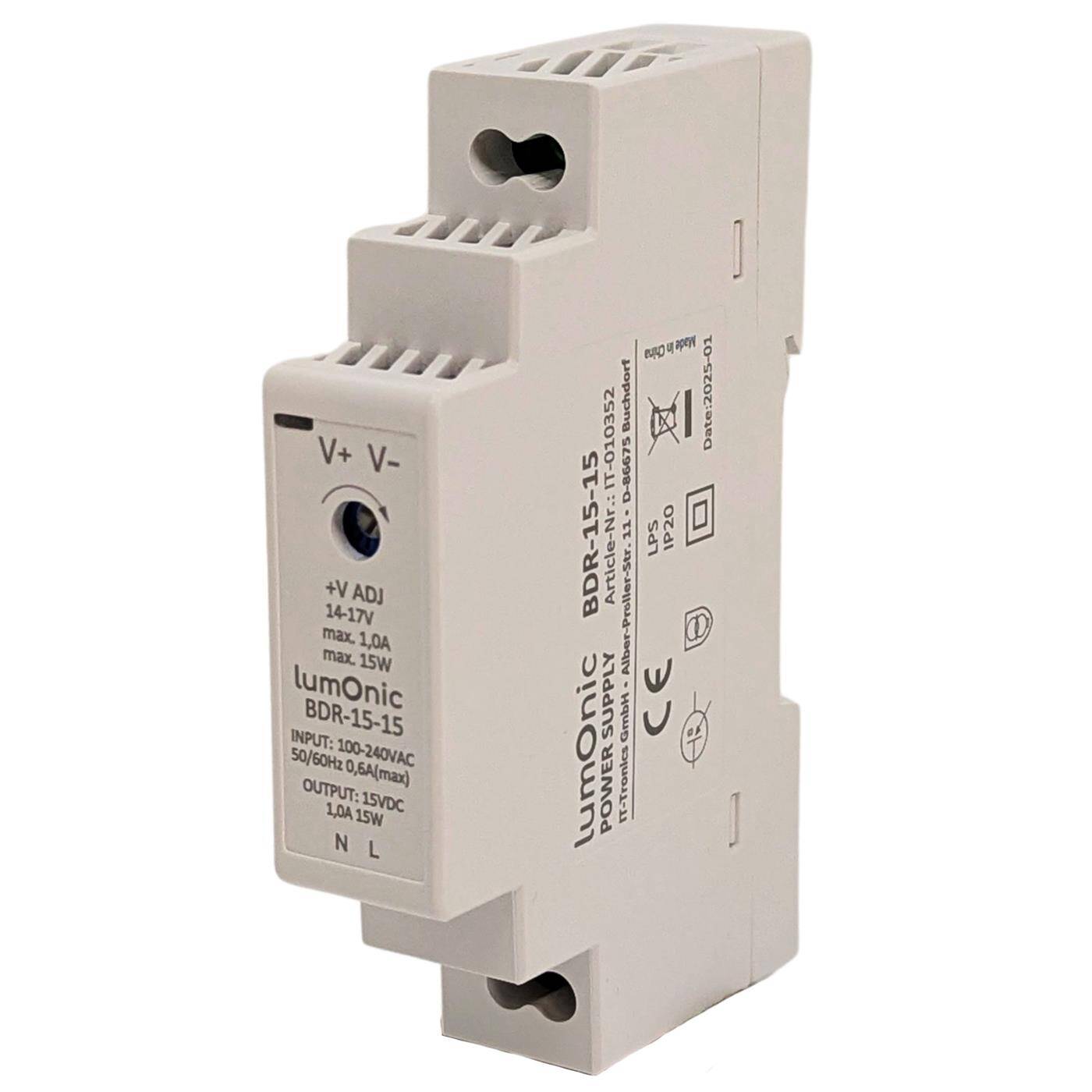 Netzteil Hutschiene BDR-15-15 15V 15W Input 100-240VAC Überlastschutz & kurzschlussfest DIN-Rail Schaltnetzteil Schaltschrank & Verteilerkasten