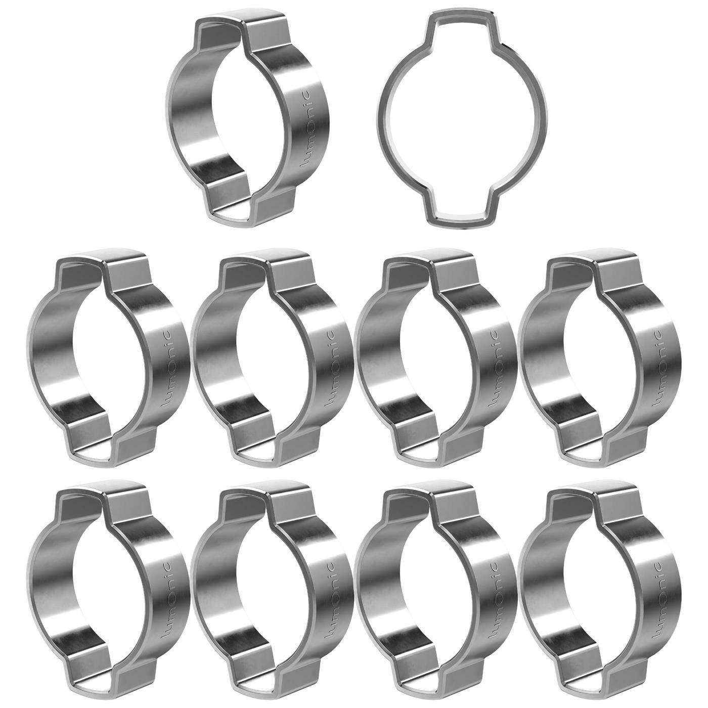 10x 2-Ohr-Schelle 15-18mm V2A Edelstahl Zweiohrschelle Schlauchschelle für Druckluft, Rohrsysteme, Garten, KFZ