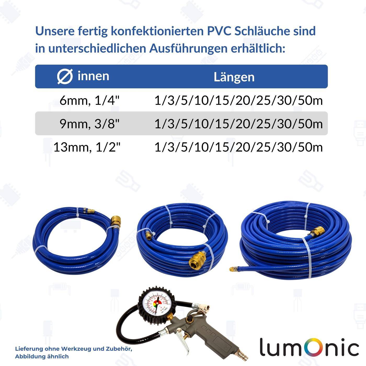 50m Compressed air hose with quick coupling 13mm PVC Compressed air extension Can ready-made Flexible, abrasion-resistant and fabric-reinforced 50m Compressed air hose with quick coupling 13mm PVC Compressed air extension Can ready-made Flexible, abrasion-resistant and fabric-reinforced