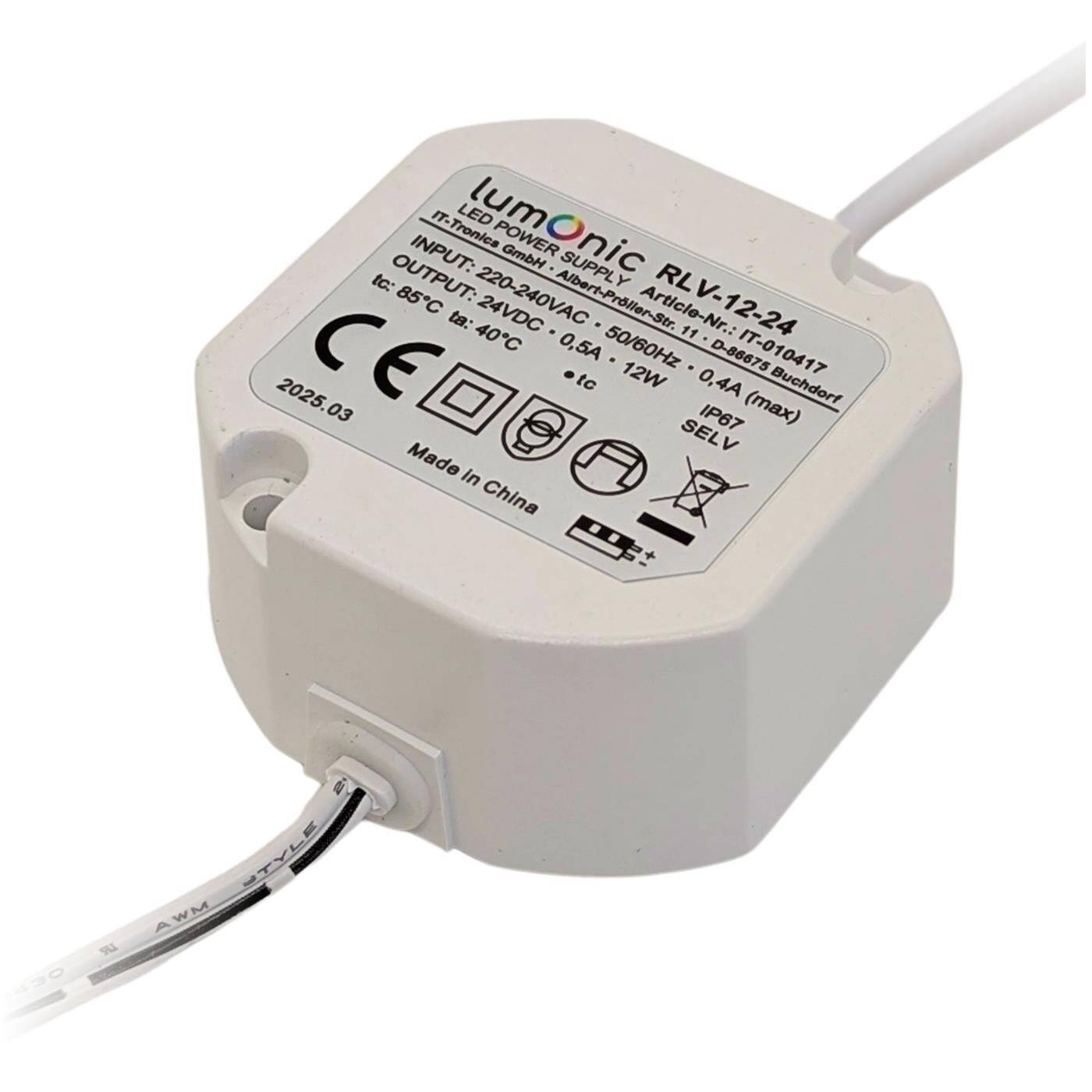 Lumonic I LED flush-mounted power supply unit RLV-12-24 I 24V 12W I Input 220-230VAC I flicker-free I Overload protection I Compact LED power supply unit I for LED lighting | Doorbell