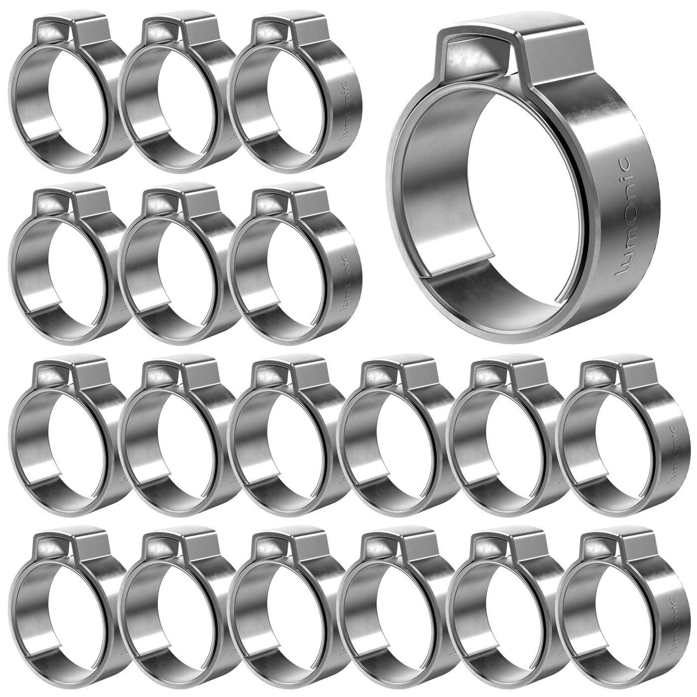 Lumonic I 20x 1-ear clip 14,5-17,0mm I V2A Stainless steel I Single ear clip I Hose clamp I for Compressed air, Pipe systems, Garden, CAR