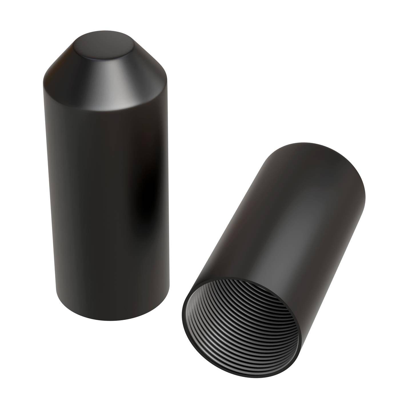 Heat-shrink end cap with adhesive 40 -> 15mm black Ratio 3:1 cross-linked polyolefin Shrink cap for cables, pipes and ropes