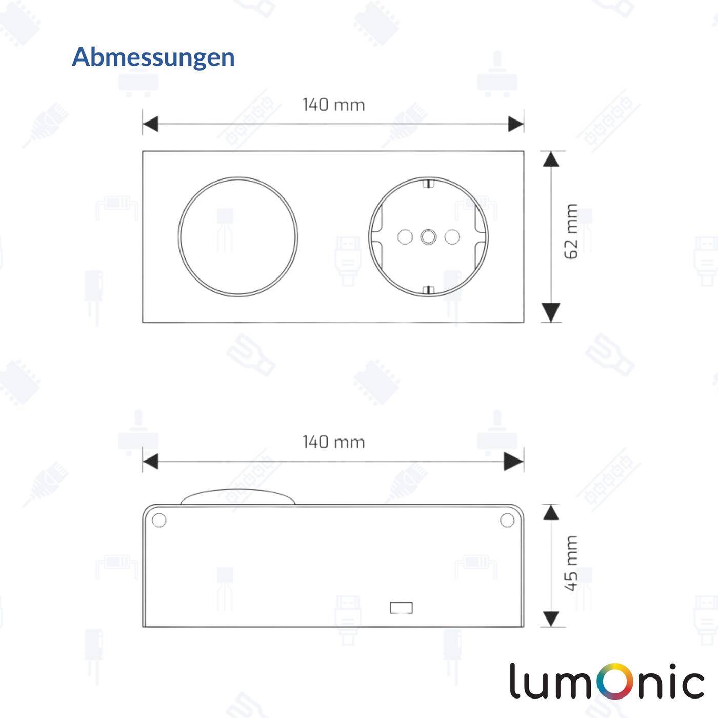 Lumonic MiniBox 1x Schuko Steckdose + 1x Schalter Tischsteckdose silber I Steckdose mit 230V max. 3600W I Perfekt für den Spiegelschrank und Werkstatt