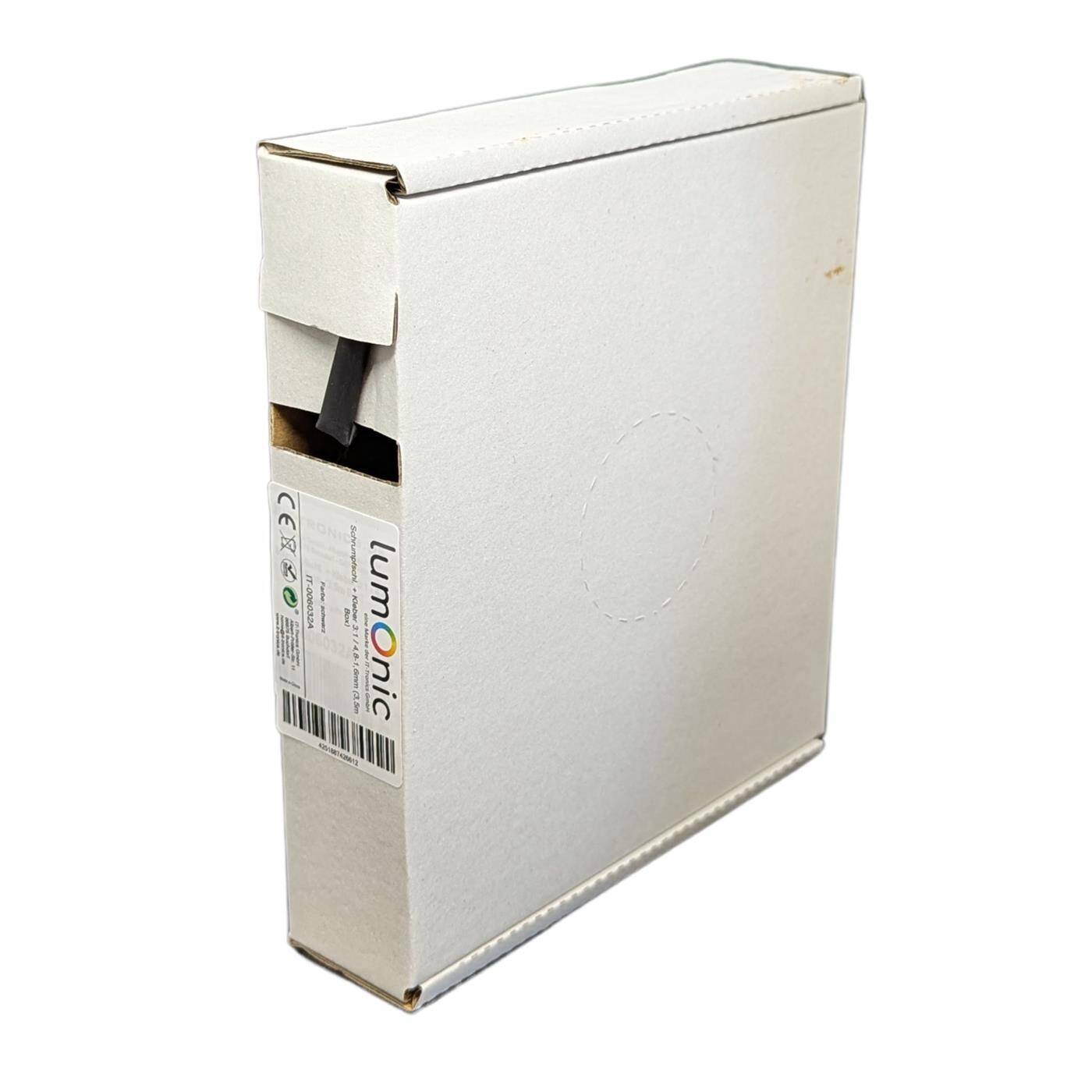 Lumonic 3,5m Schrumpfschlauch Box 3:1 mit Kleber Schwarz - Hier von: 4,8mm auf 1,6mm - Dickwandiger Schrumfpschlauch in verschiedenen Größen