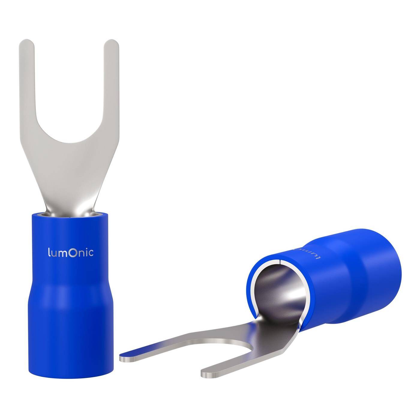 Lumonic 25x Forked cable lug 1,5-2,5mm² Partially insulated | M4 | Tinned copper | Secure cable connection without soldering | Set of 25 crimp cable lugs, crimp connectors | Motor vehicle, mechanical engineering, motorhome, battery