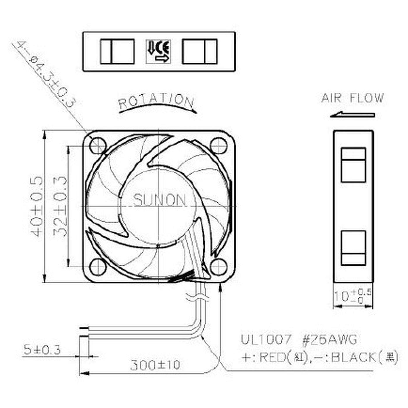 Fan 12V DC 0,48W 40x40x10mm 11,9m³/h 5800U/Min 11,9m³/h Sunon MF40101V21000UA99