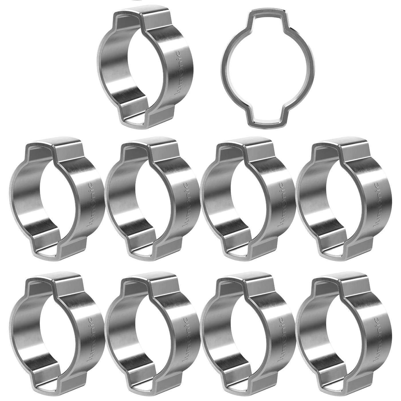 Lumonic I 10x 2-ear clip 13-15mm I V2A Stainless steel I Two-ear clamp I Hose clamp I for Compressed air, Pipe systems, Garden, CAR