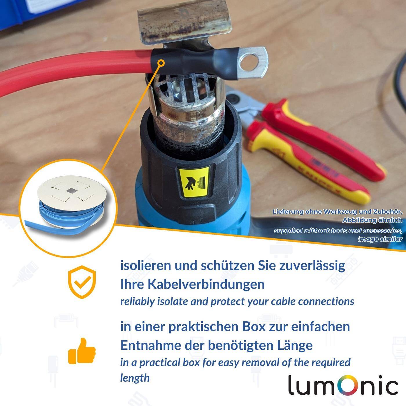 Lumonic 6,5m Schrumpfschlauch Box 2:1 Blau - Hier von: 9,5mm auf 4,8mm - Dickwandiger Schrumfpschlauch in verschiedenen Größen