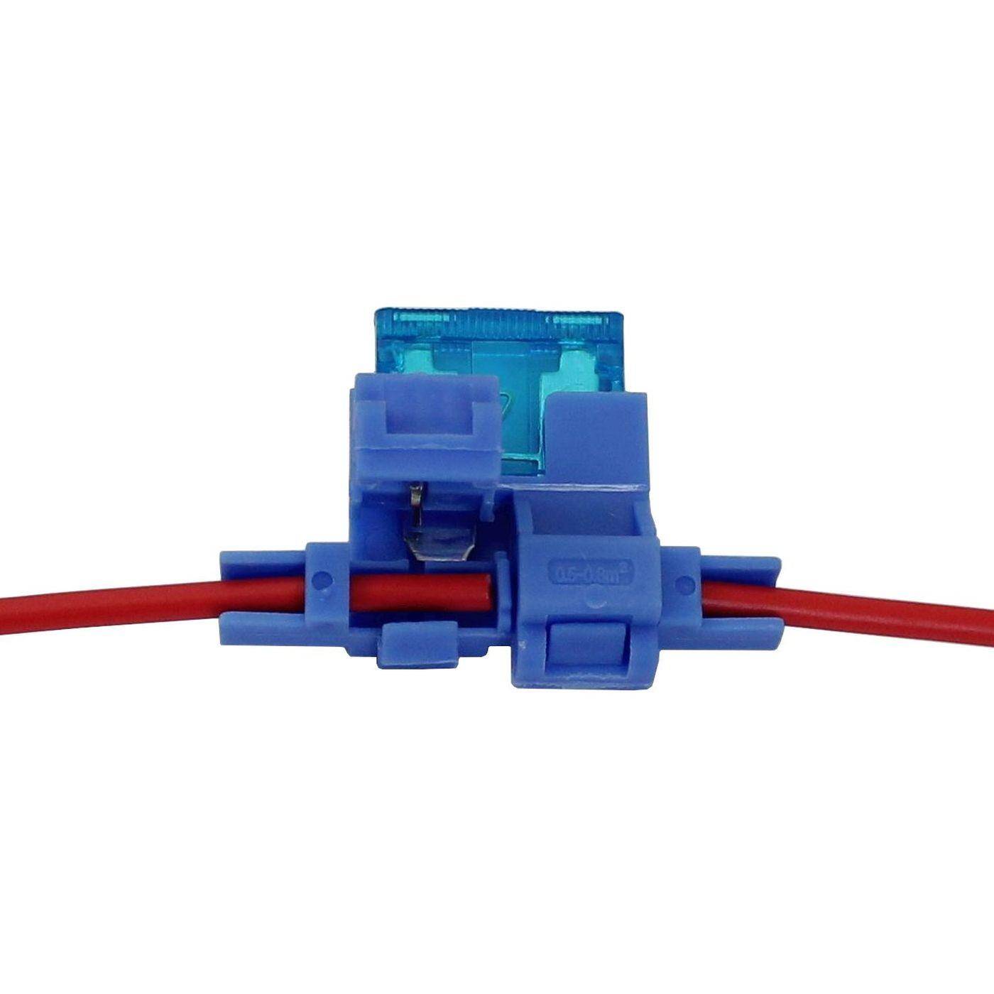 10x CAR Car Fuse holder 0,5...0,8mm² Cable cross section + 19mm 15A Flat fuse Insulation displacement technology