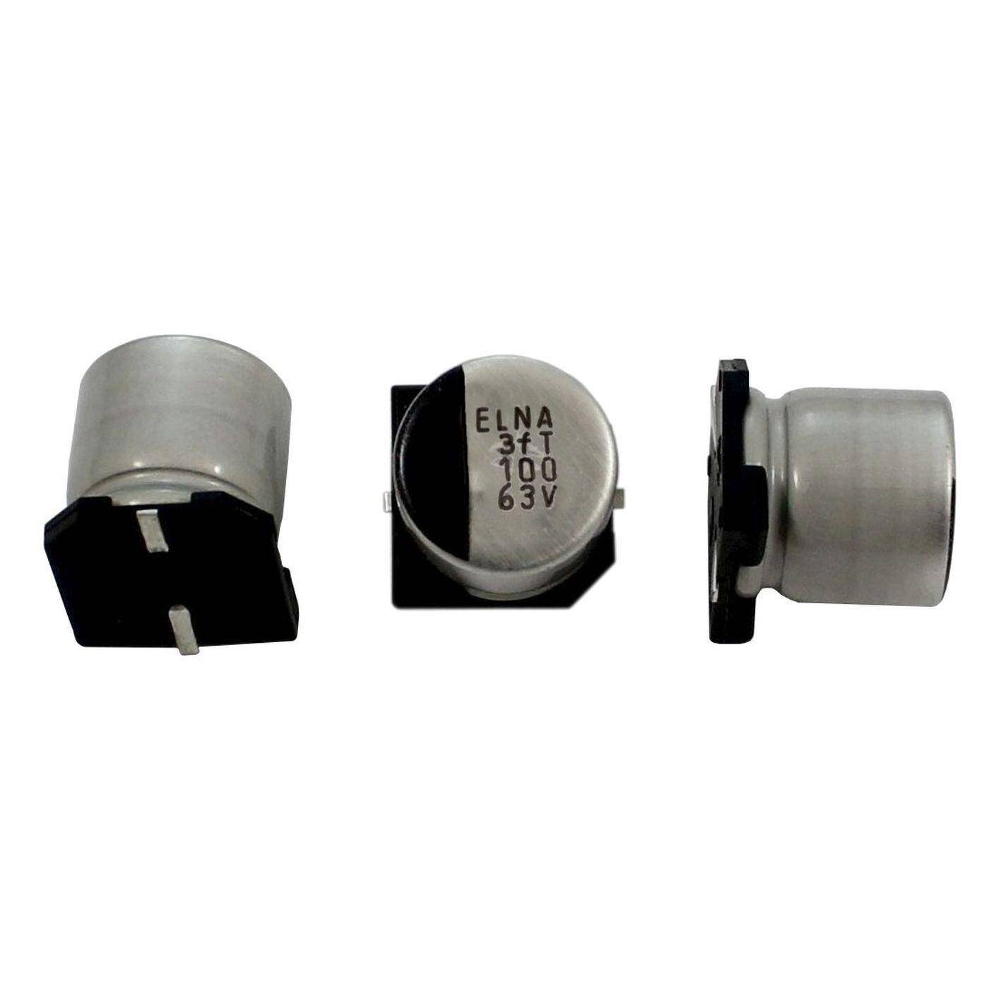 SMD Elko Kondensator 100µF 63V | Elektrolytkondensator bis zu einer Temperatur von 125°C | 10x10mm | 100uF RVT-63V101MH10ZTQ-R2 Elna
