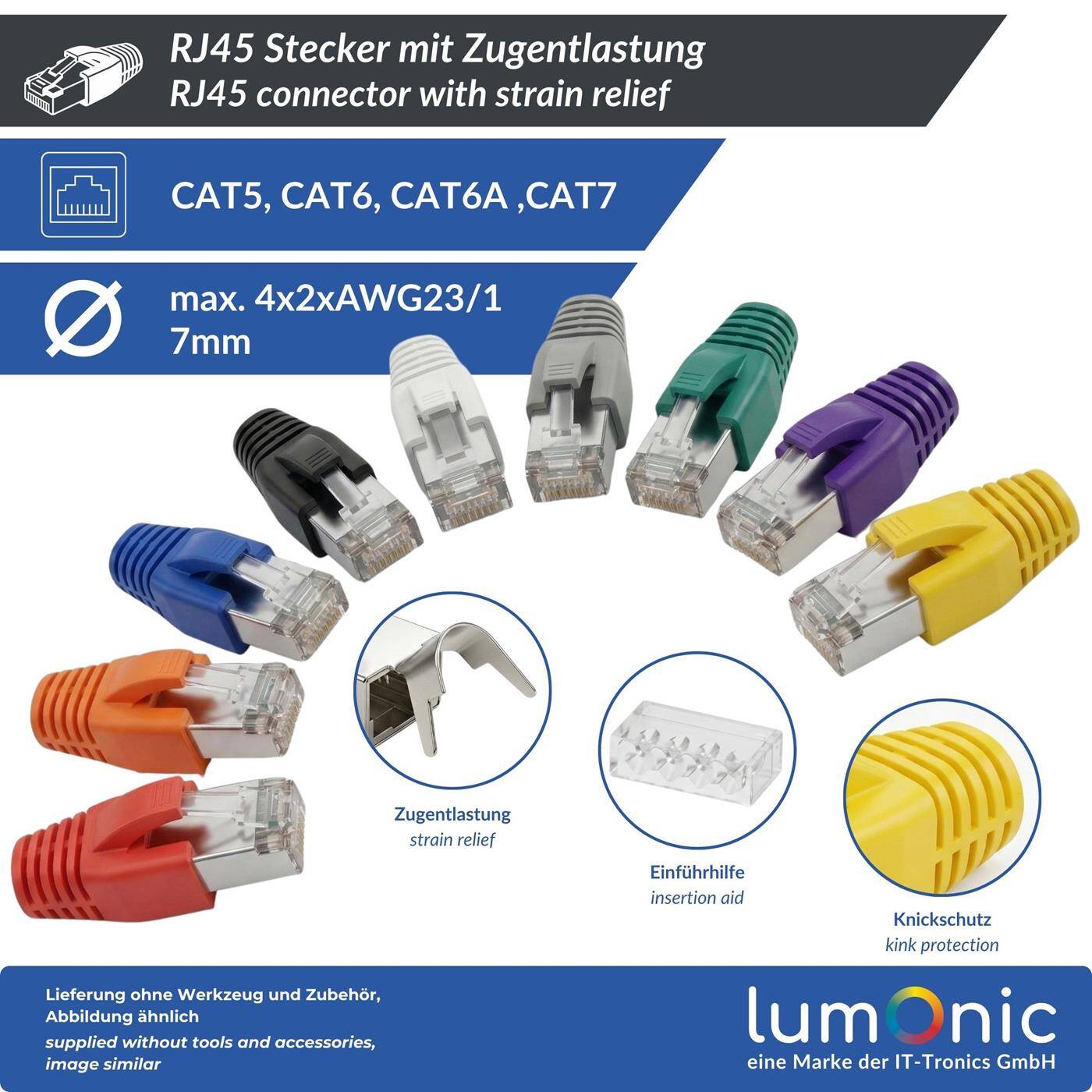 10x Netzwerkstecker RJ45 Stecker Rot CAT5 CAT6 CAT7 LAN vergoldete Kontakte