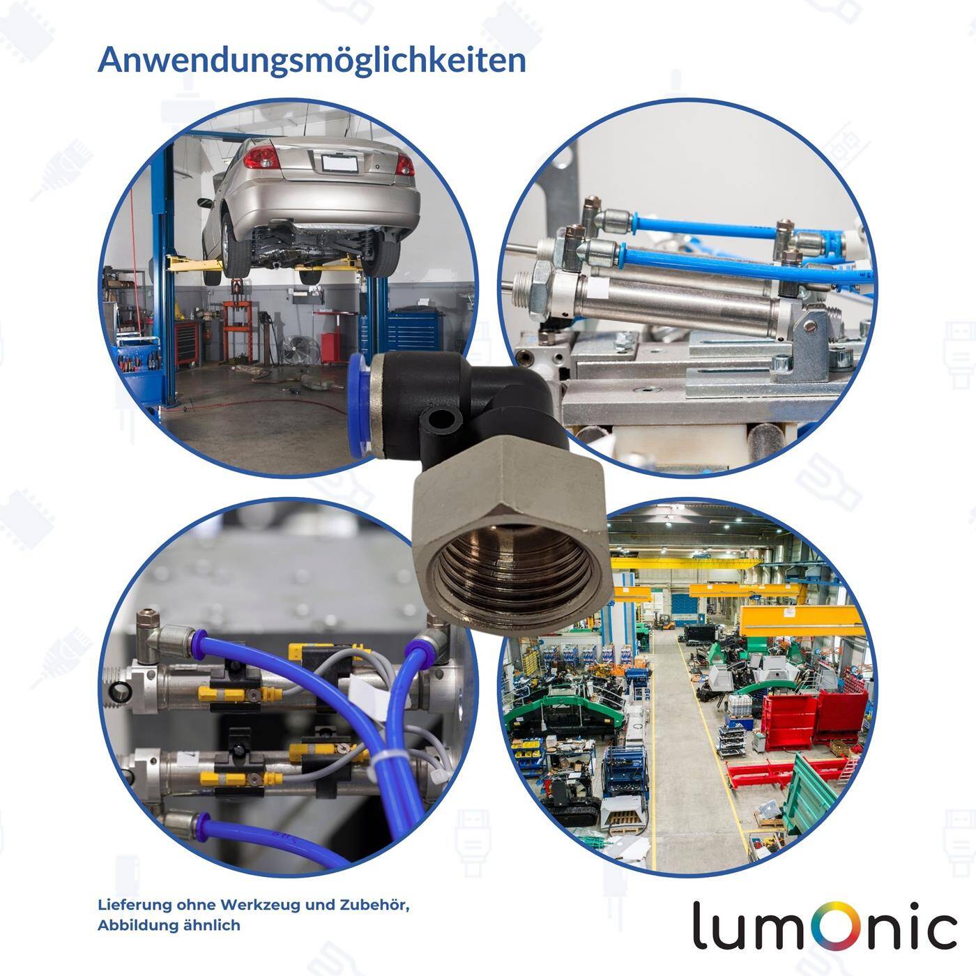PU hose 90° plug connector fitting with female thread 8mm*3/8inch Angle connector L-connector Pneumatic plug connector Fitting Compressed air PU hose 90° plug connector fitting with female thread 8mm*3/8inch Angle connector L-connector Pneumatic plug connector Fitting Compressed air