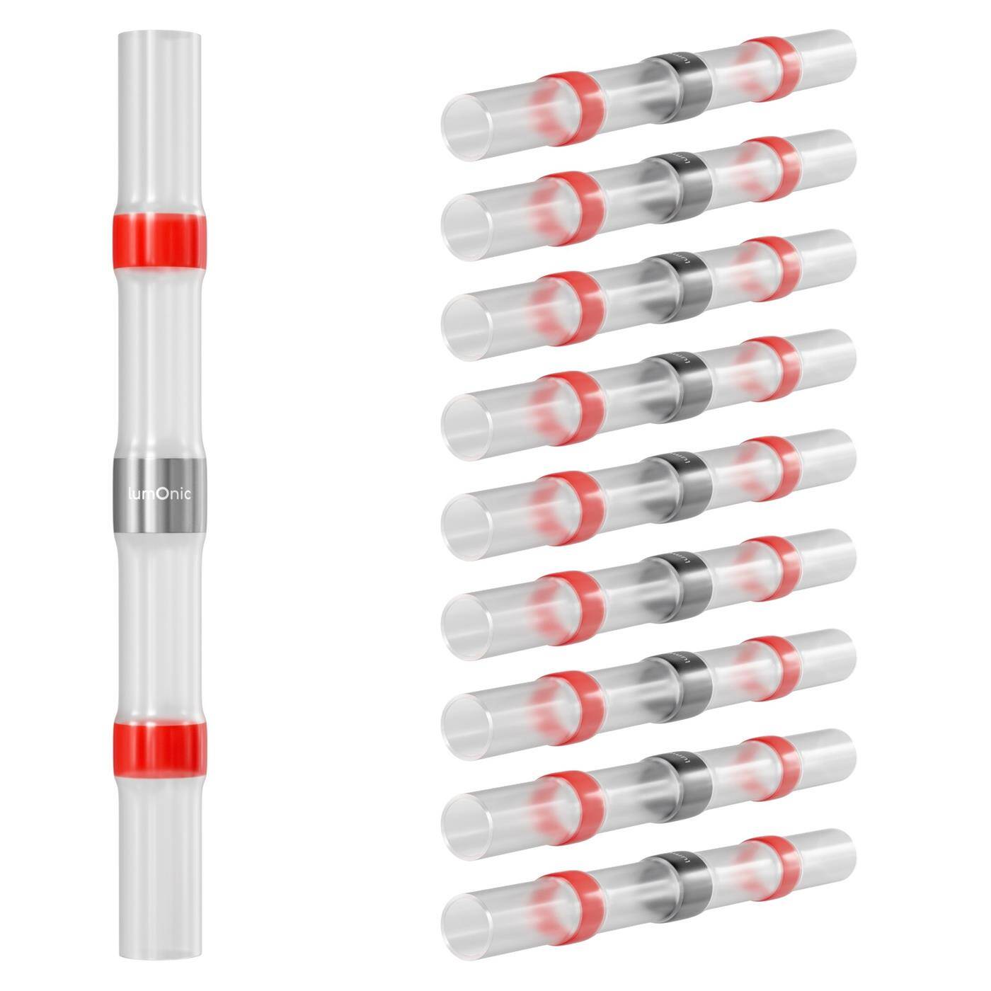 Lumonic 10x Schrumpf Lötverbinder  mit Schrumpfschlauch | 0,5-1,5mm² | Rot | WarmSchrumpf Kabelverbinder | Wasserdicht IP67 | Kabel Reparatur