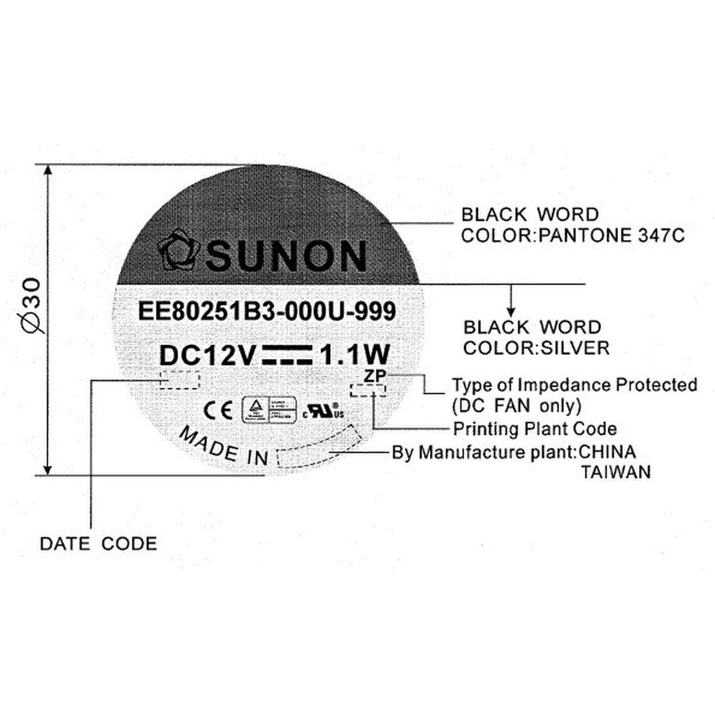 Fan 12V DC 1,1W 80x80x25mm 56m³/h 2600U/Min 56m³/h Sunon EE80251B3-999