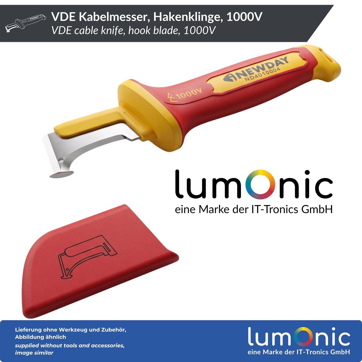 Lumonic VDE Cable Cutter 1000V, hook-shaped blade with guide shoe—guide shoe protects the wire insulation, 5Cr13 blade steel, protective cap included