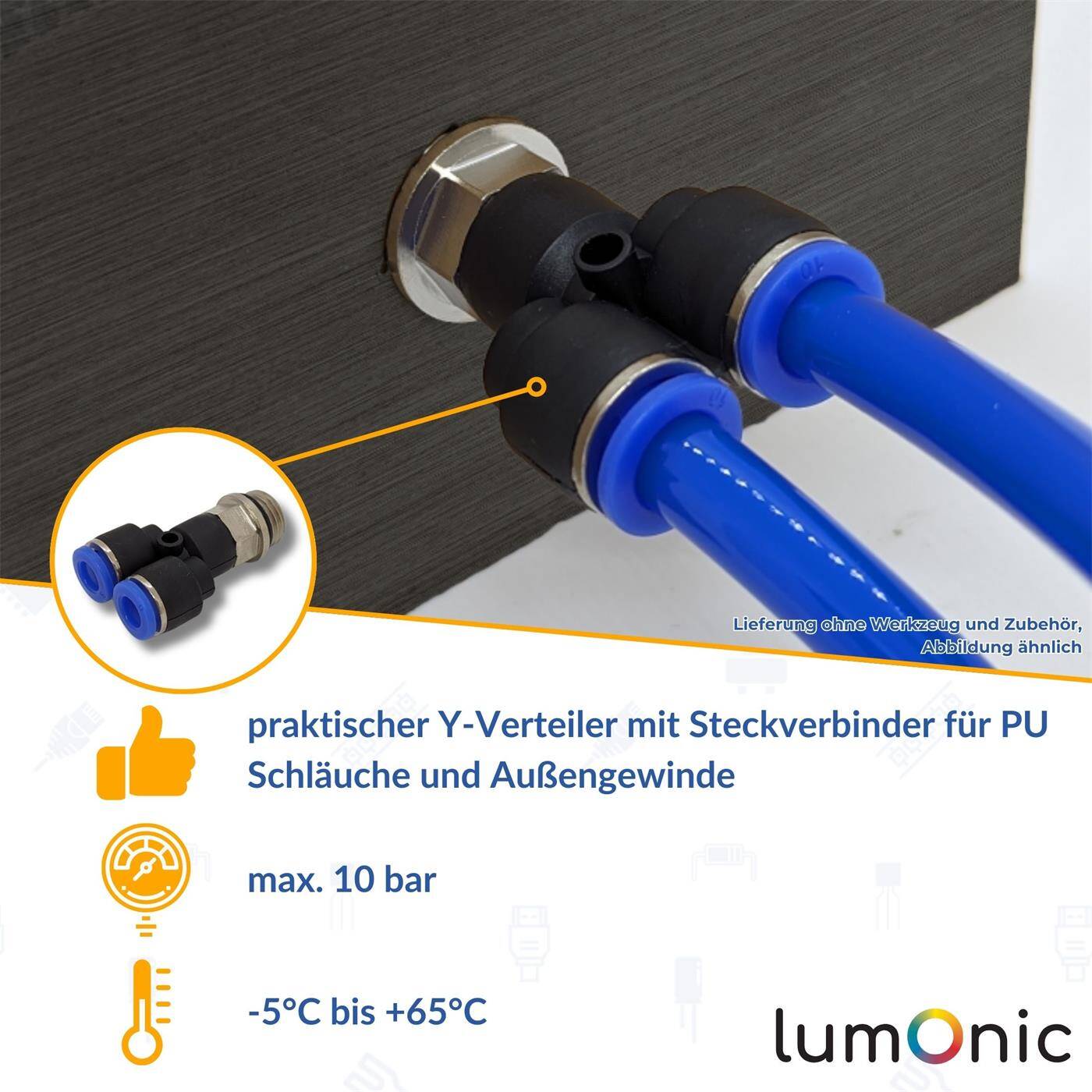PU Schlauch Y-Steckverbinder Fitting mit Außengewinde 8mm*3/8Zoll Y-Stück Push-in pneumatischer Steckverbinder Y-Verteiler Druckluft & Automatisierung