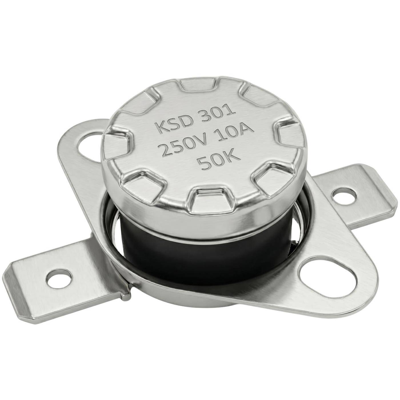 Lumonic KSD301 Temperaturschalter rund | 50°C ± 5°C | Schließer NO | max. 250V AC/10A | Flachstecker | Ø15×12mm | Thermoschalter, Bimetall | Kaffeemaschinen, Bügeleisen, Backöfen, Heizungen