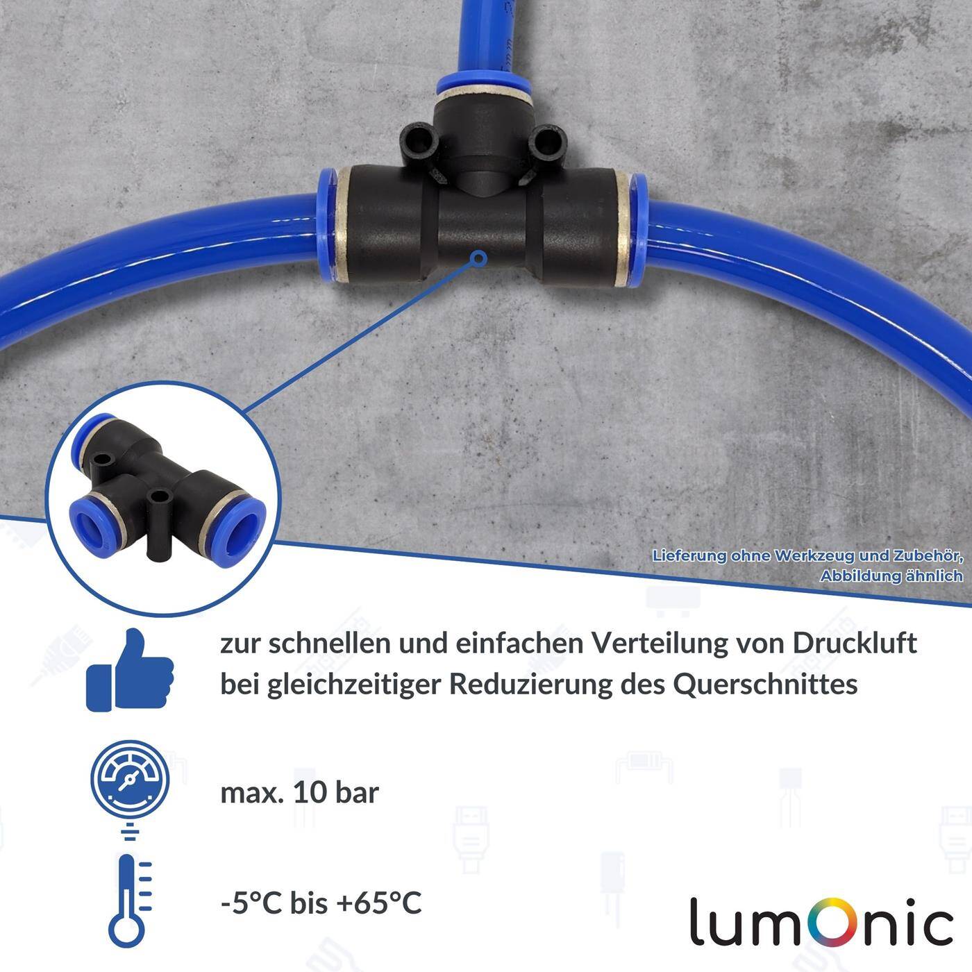 PU hose T-connector reduction 6/4/6mm T-piece Push-in Pneumatic plug connector T-distributor reducing Compressed air