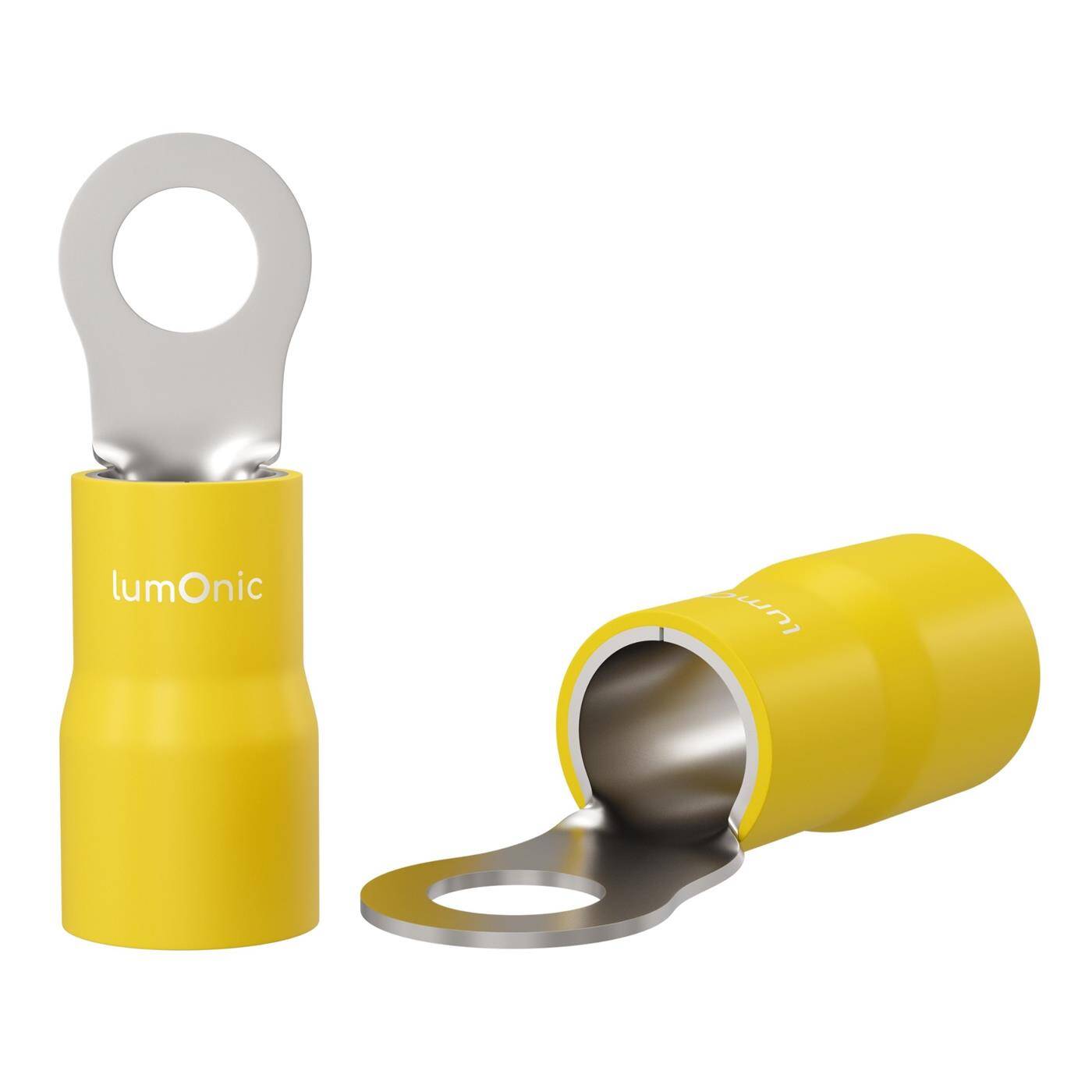 Lumonic 25x Ringkabelschuh 4,0-6,0mm² teilisoliert | M4 | Kupfer verzinnt | sichere Kabelverbindung ohne Löten | Set, Crimp-Kabelschuh, Quetschverbinder, Ringöse | KFZ, Maschinenbau, Wohnmobil, Batterie