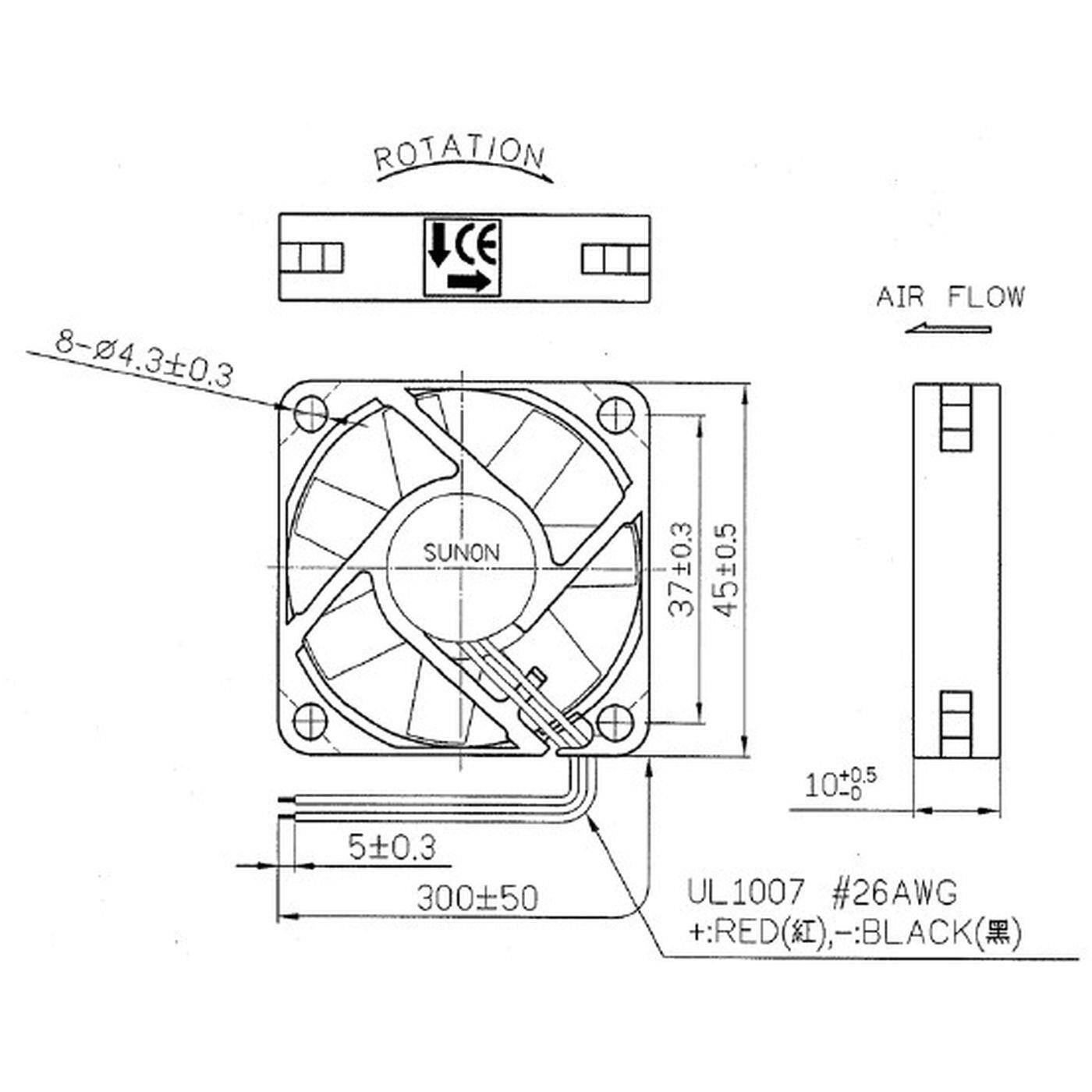Fan 12V DC 1,32W 45x45x10mm 20m³/h 6500U/Min 20m³/h Sunon ME45101V1-A99