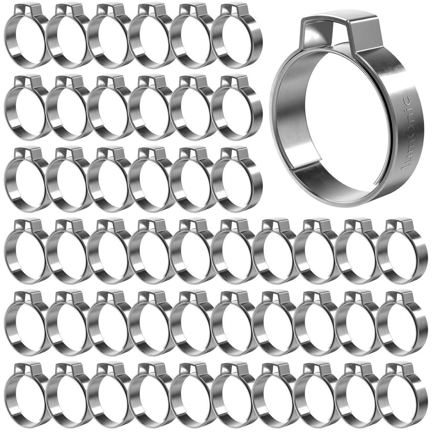 50x 1-ear clip 20,9-24,1mm V2A Stainless steel Single ear clip Hose clamp for Compressed air, Pipe systems, Garden, CAR