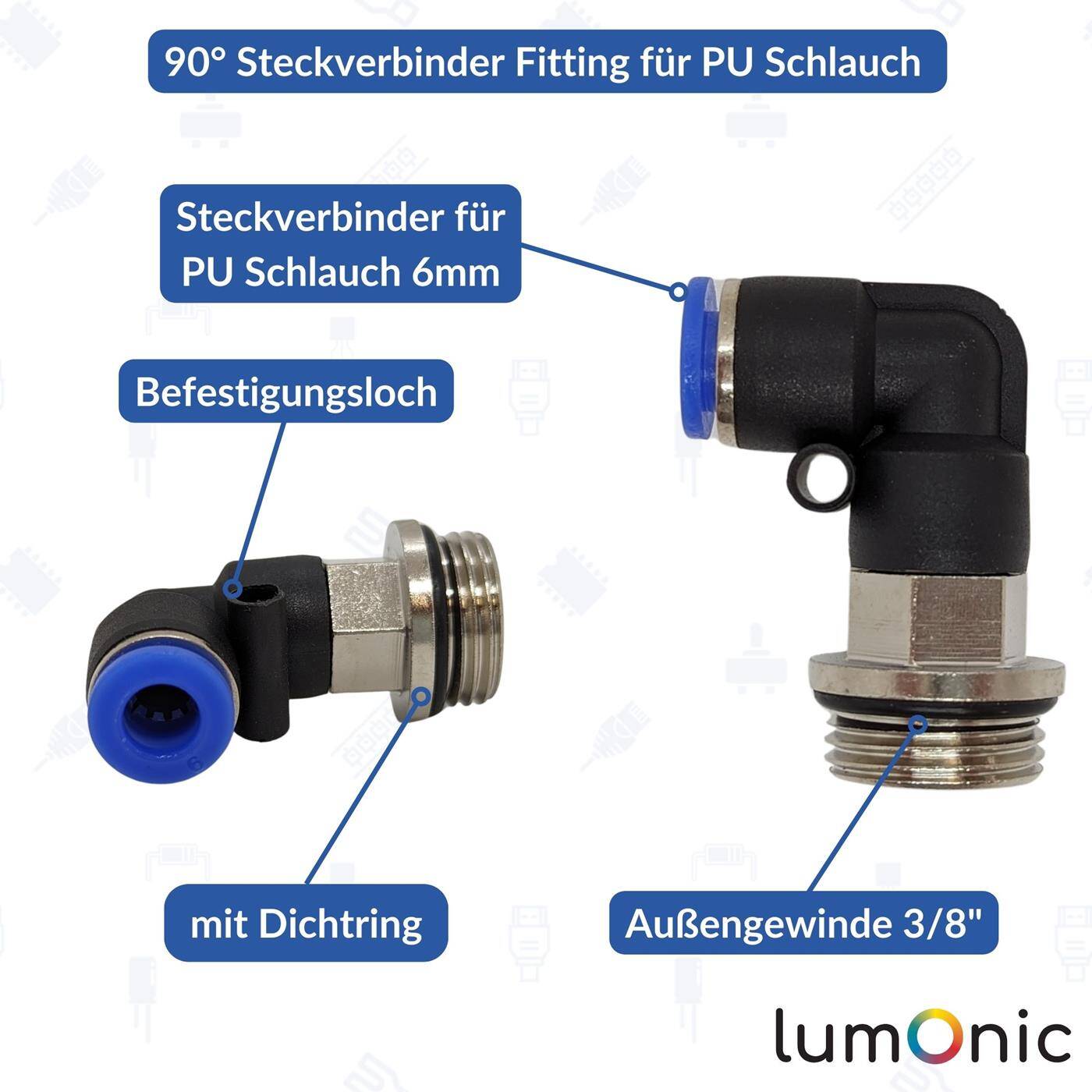 PU hose 90° plug connector fitting with external thread 6mm*3/8inch Angle connector L-connector Pneumatic plug connector Fitting Compressed air