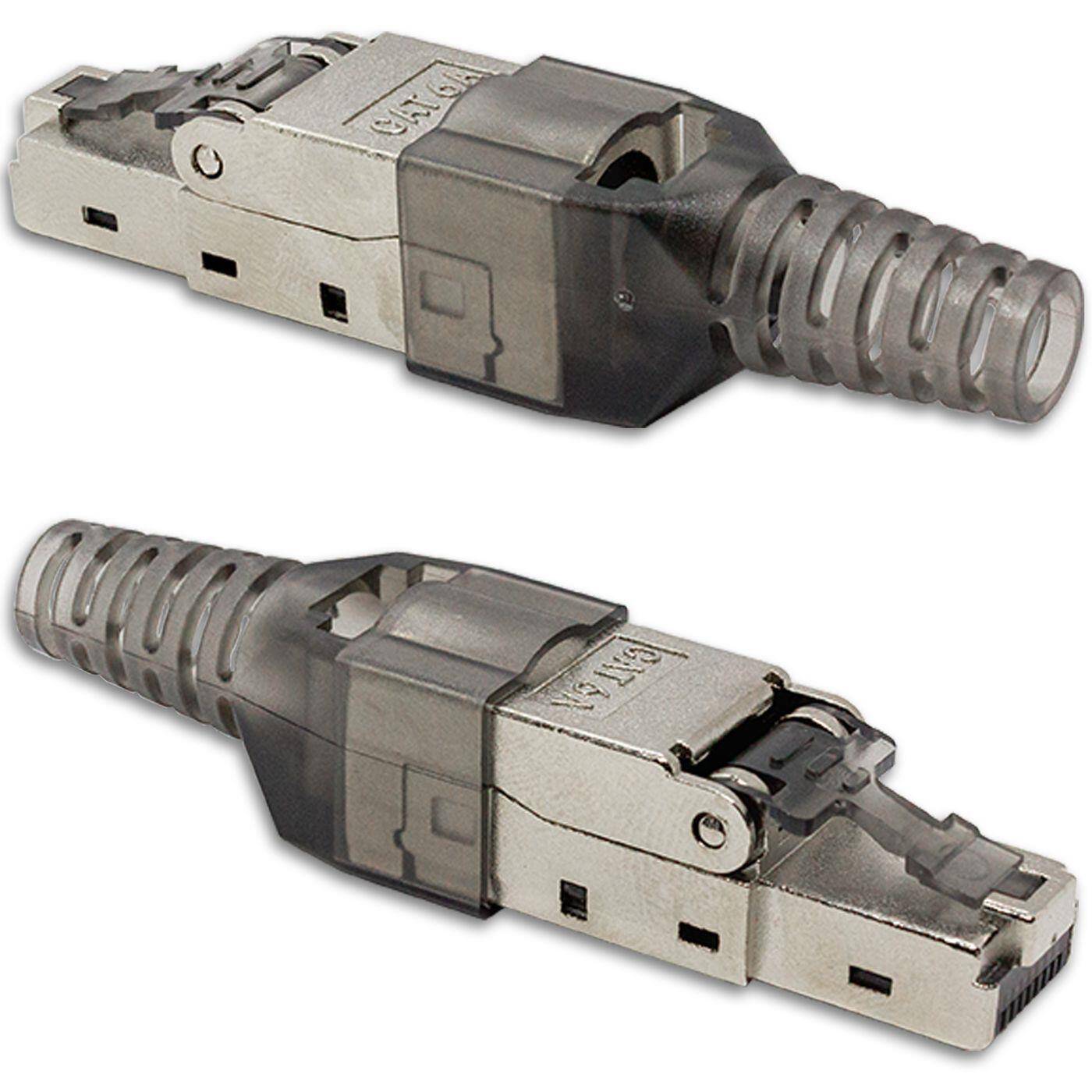 Netzwerkstecker werkzeuglos RJ45 Metall Stecker CAT6A LAN vergoldete Kontakte Cat 6a ohne Werkzeug Patchkabel CAT6 CAT5