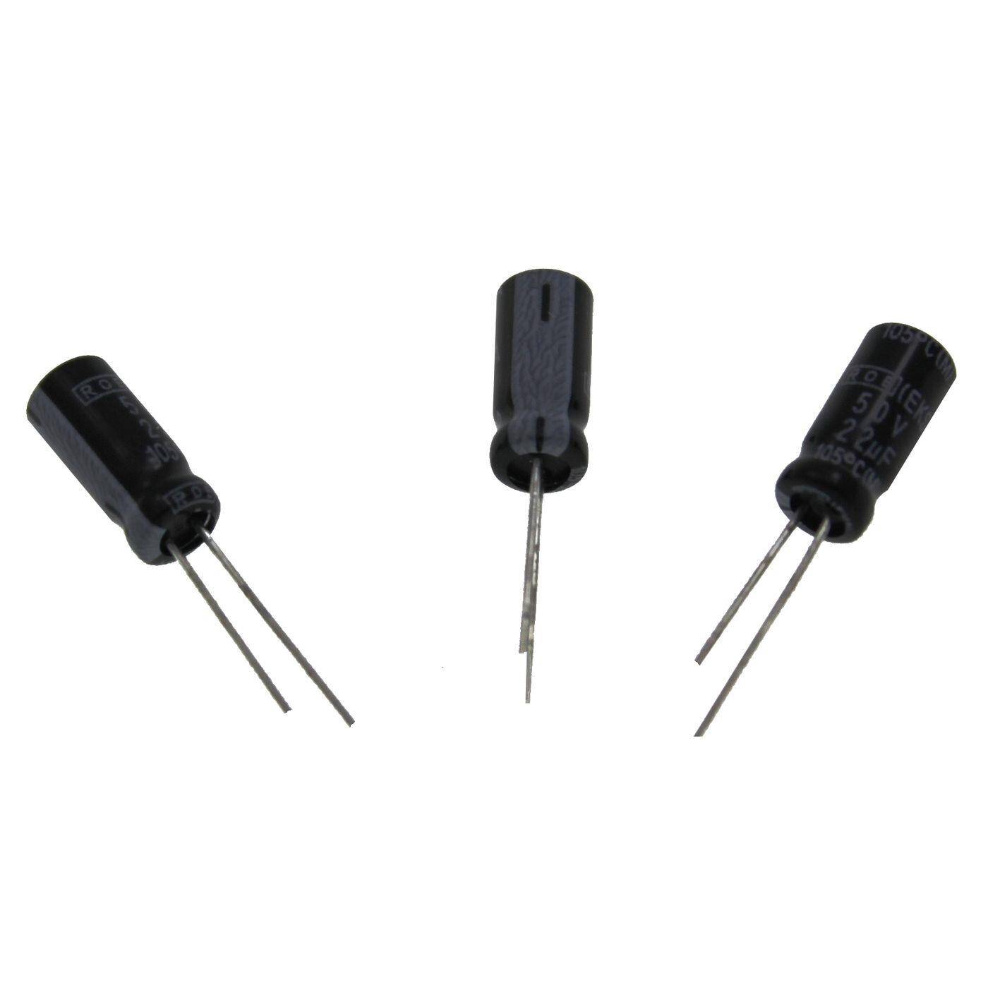 Elko Kondensator Radial 22µF 50V | Elektrolytkondensator bis zu einer Temperatur von 105°C | 5x11mm | 22uF EKS00AA222H00K Vishay