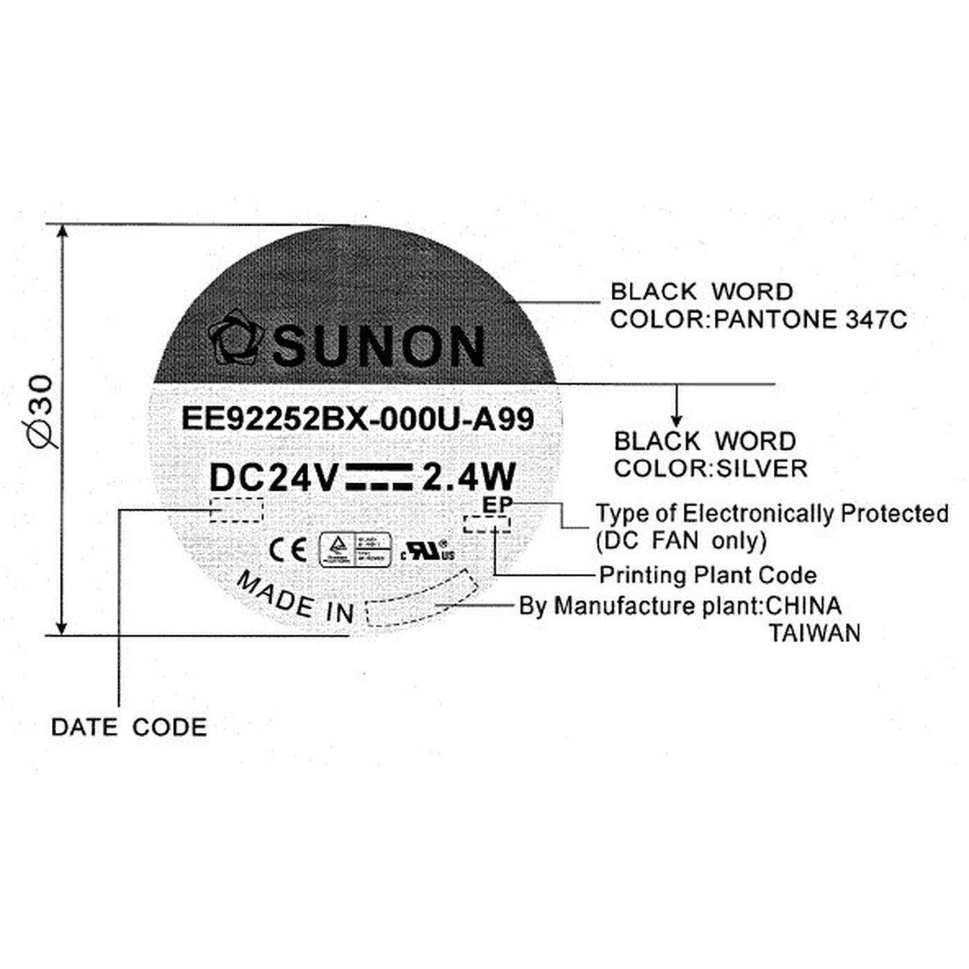 Fan 24V DC 2,4W 92x92x25mm 93,4m³/h 3400U/Min 93,4m³/h Sunon EE92252BX-A99