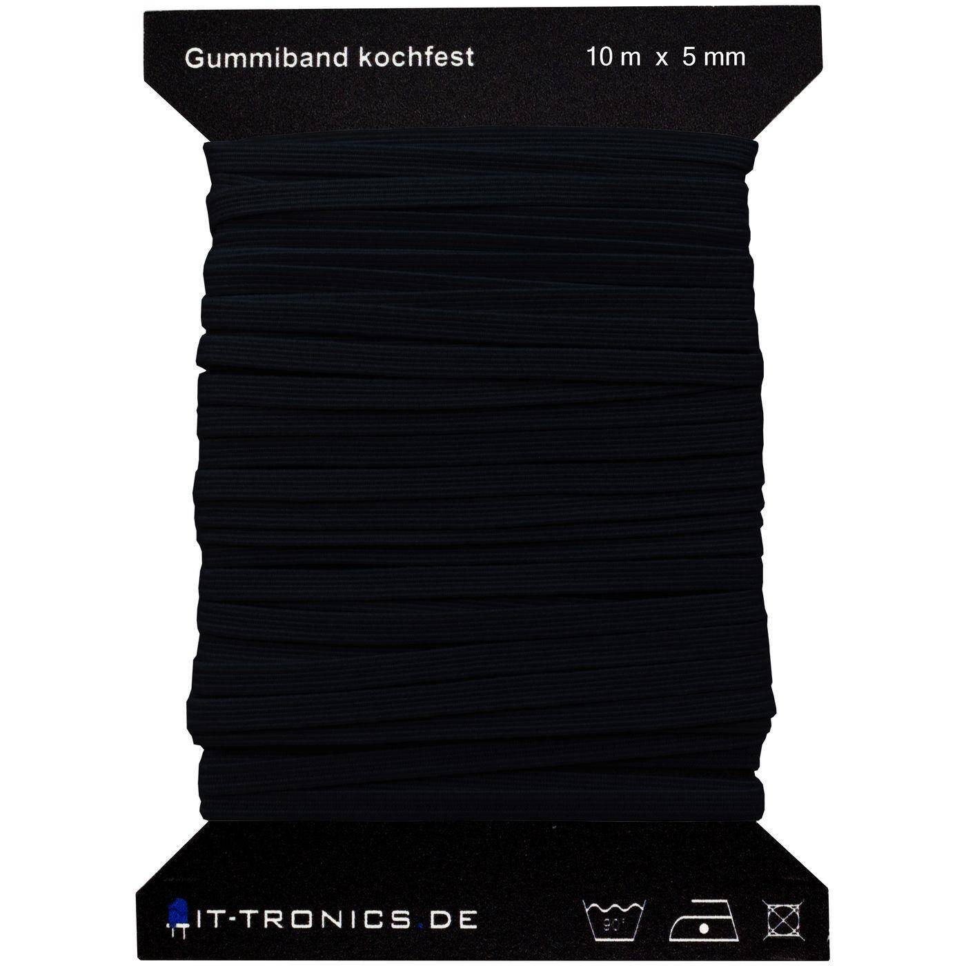 Lumonic Gummiband flach 5m x 5mm - Gummilitze Kochfest z.B. für Masken Mundschutz zum Nähen und Basteln - Gummi Meterware (verschiedene Längen)