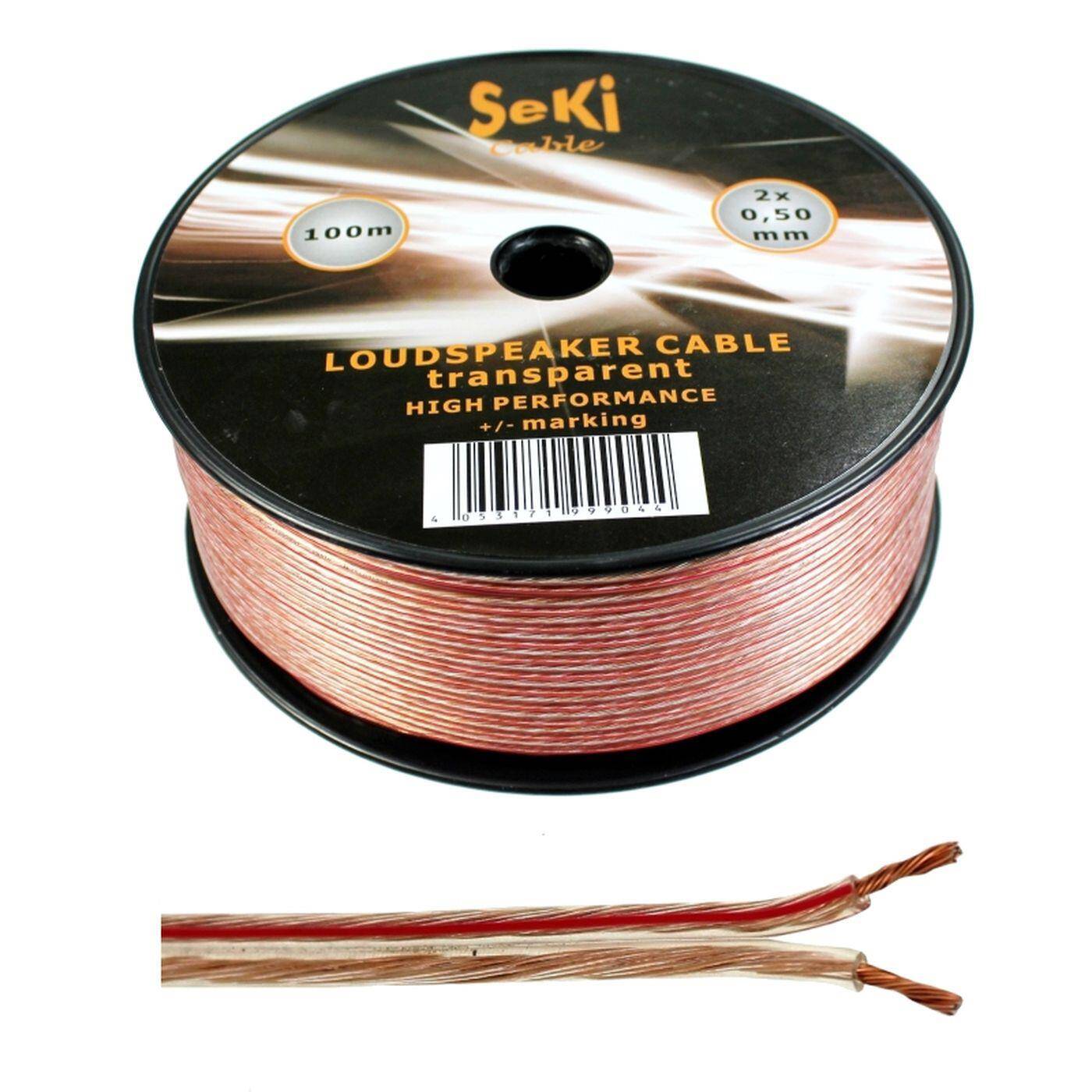 100m Lautsprecherkabel 2x 0,5mm² Transparent Audiokabel Boxenkabel