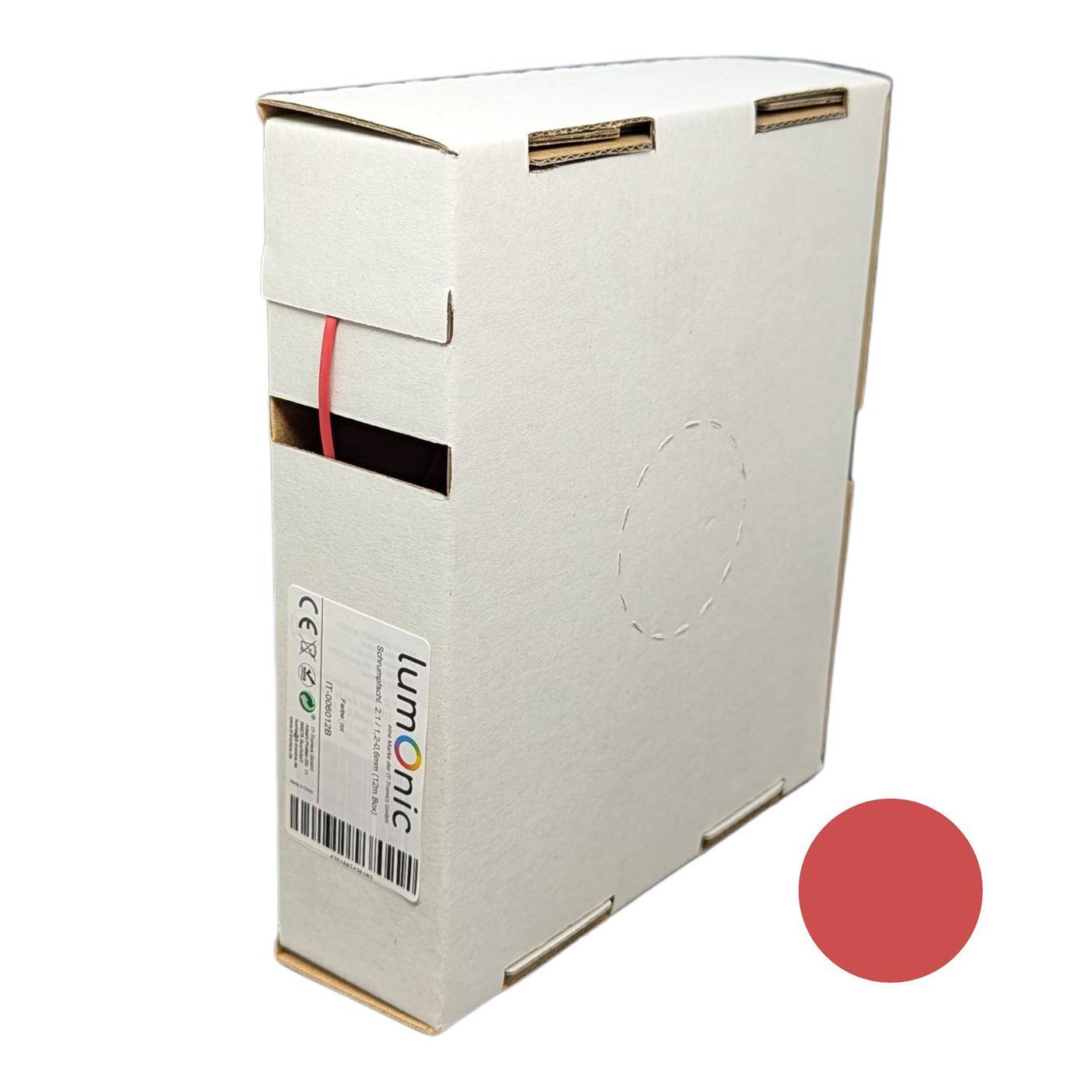 12m Schrumpfschlauch Box 2:1 1,2 -> 0,6mm Rot Flexibel