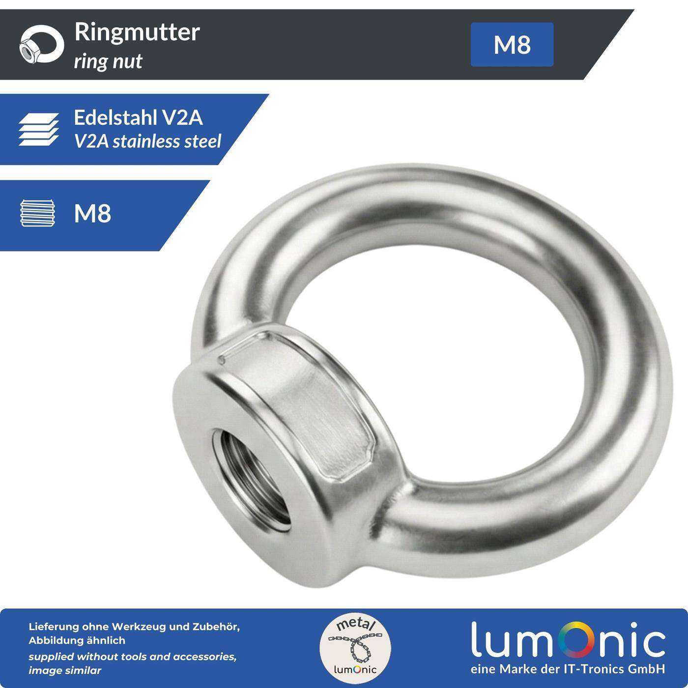 Ring nut V2A stainless steel M8  Eyelet nut for hammock awning pavilion chains