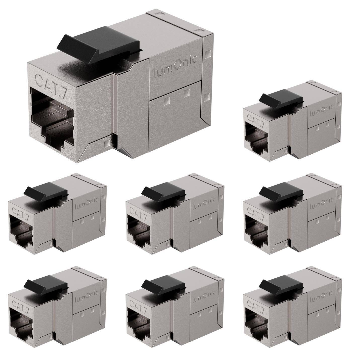 8er Set RJ45 Kupplung CAT7 Keystone Snap-In, 10Gbit/s, geschirmt, Netzwerk Verlängerung, PoE, Keystone Modul, Ethernet Verbinder, Jack Modul