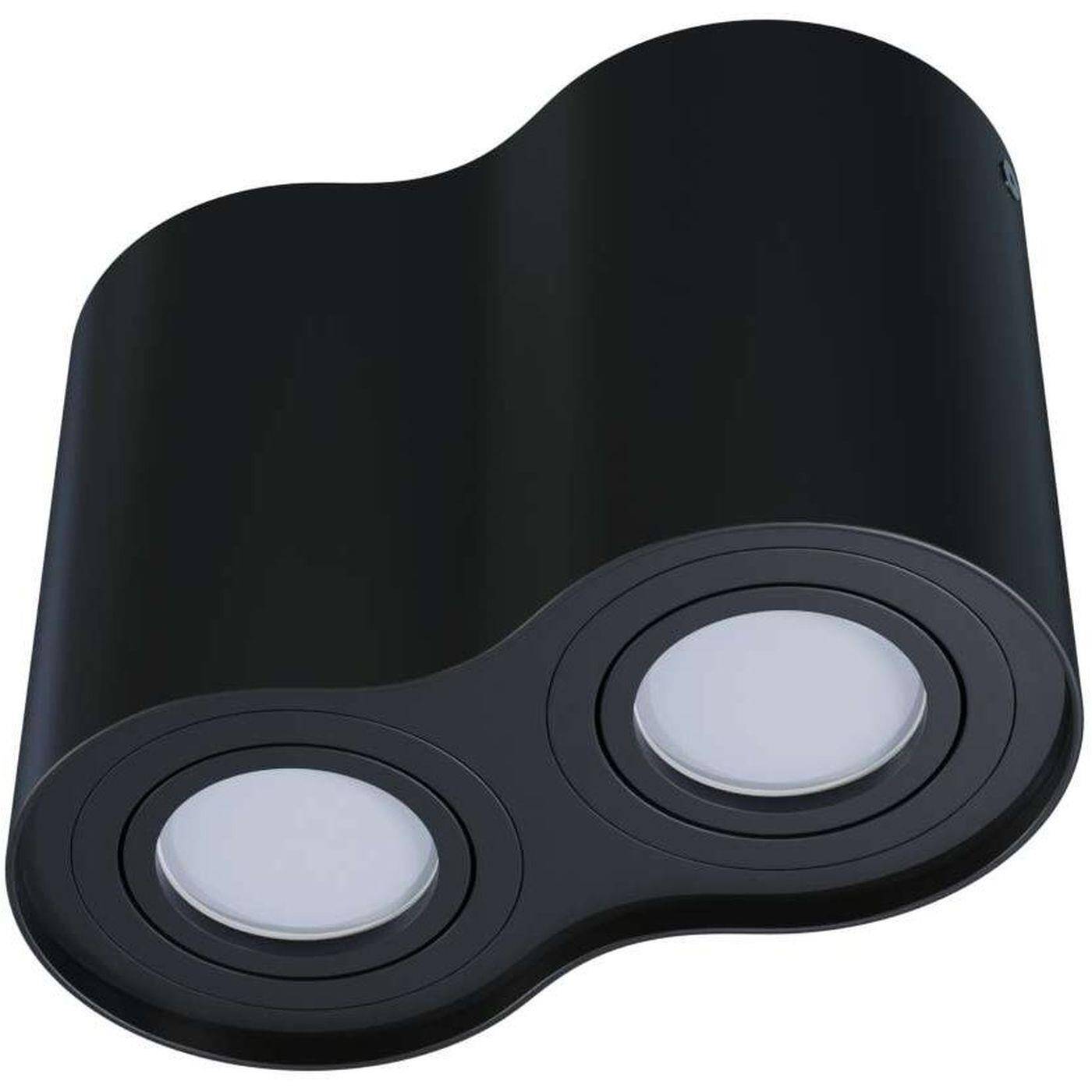 LED Surface mount frame Twin Round 175x95x125mm Black Aluminium Swivelling Spot GU10 MR16