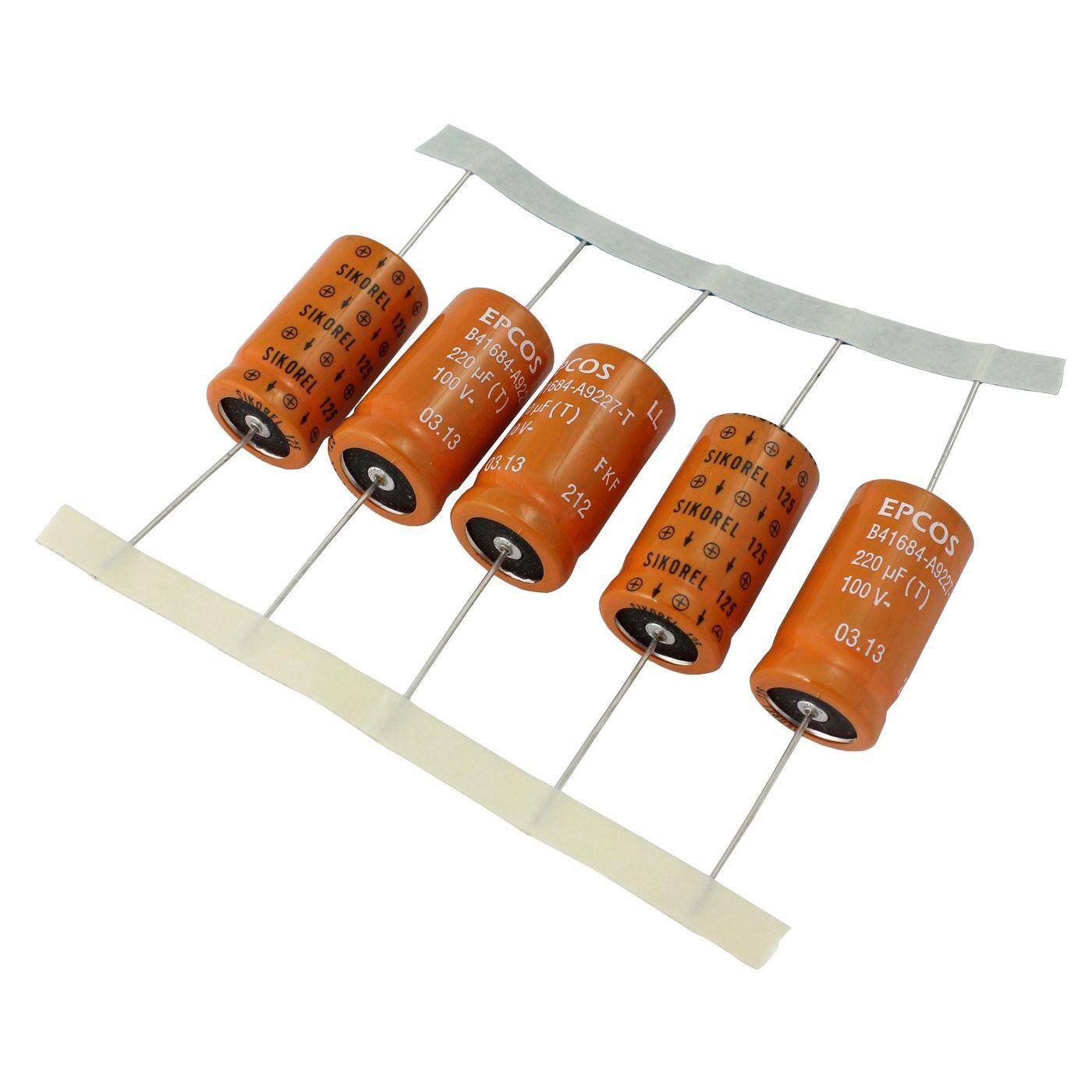Elko Kondensator Axial 220µF 100V | Elektrolytkondensator bis zu einer Temperatur von 125°C | 16x30mm | 220uF B41684A9227T9 Epcos