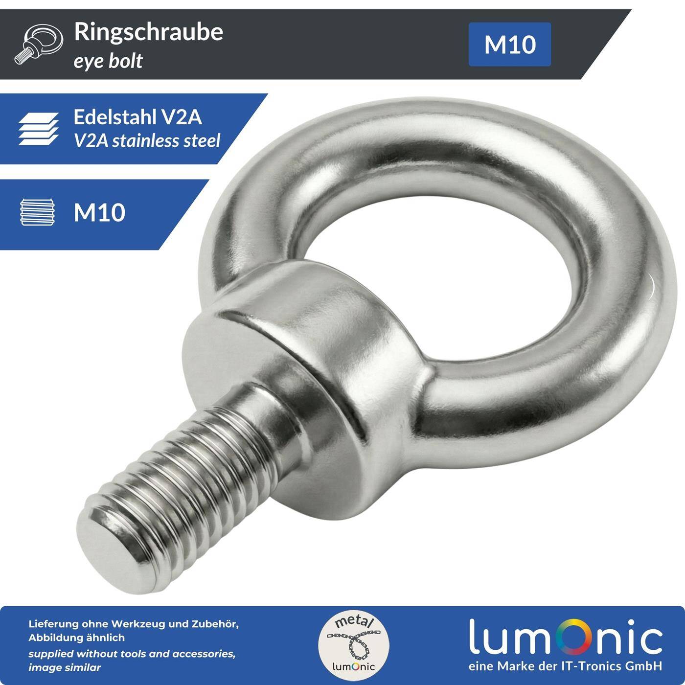 Lumonic Eyebolt V2A stainless steel | M10 |  | Eye bolt for hammock, awning, pavilion, chains