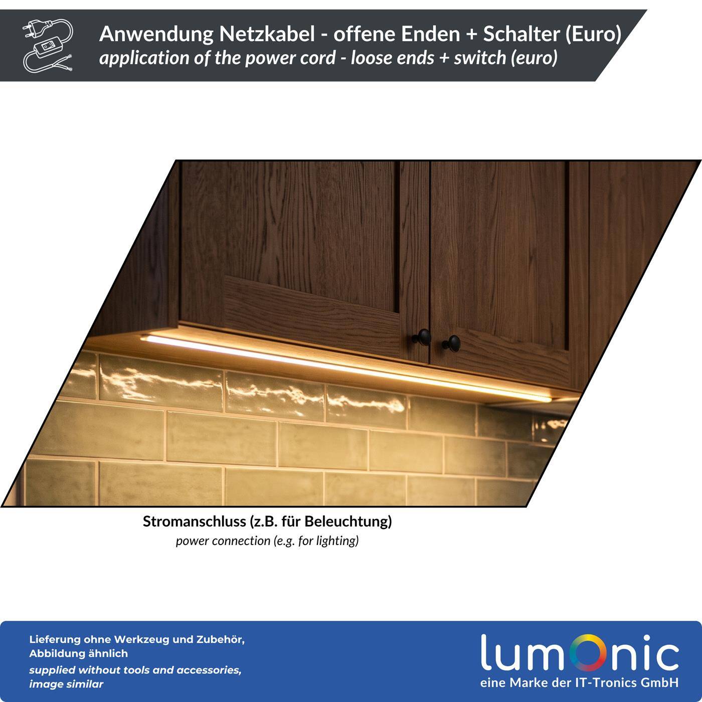 Lumonic Euro-Netzkabel mit Schalter und Offenen Enden, Weiß 5 m, 230 V - Schalter direkt am Kabel, macht Lampen und Deko bequem schaltbar, verzinnte offene Enden, Knickschutz am Eurostecker
