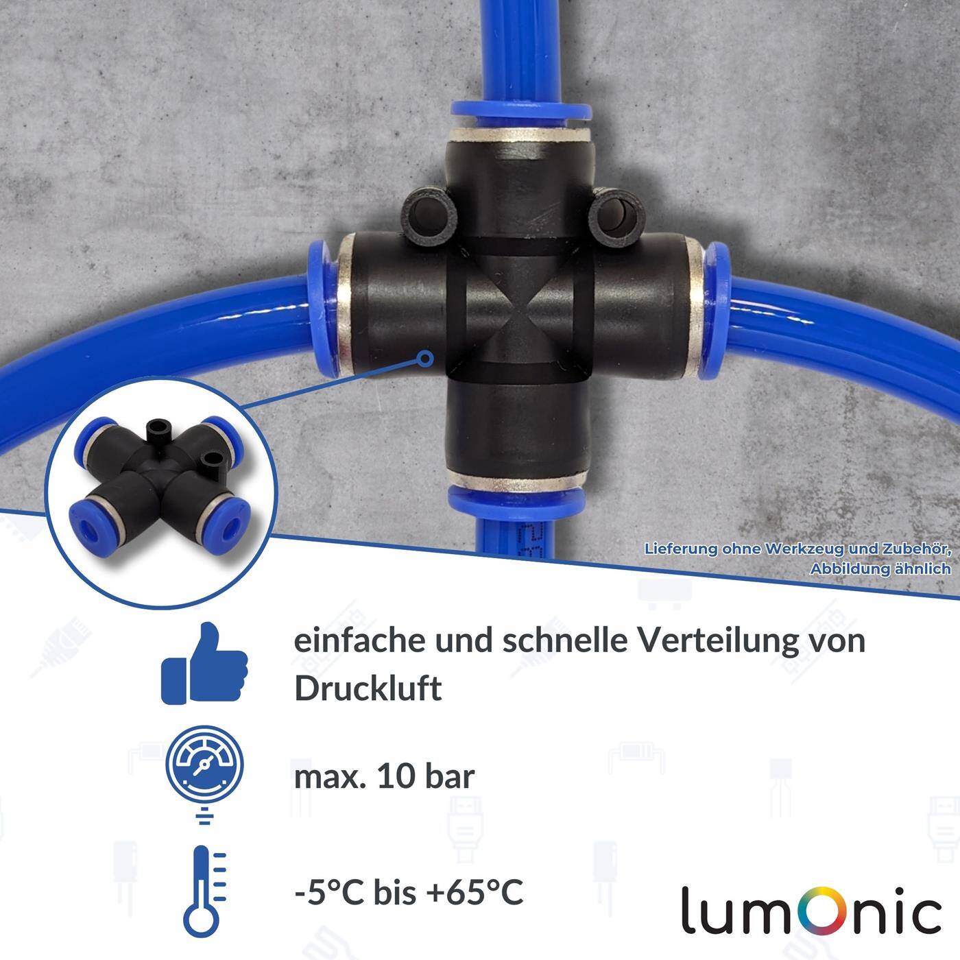 PU Schlauch X-Steckverbinder 12mm X-Stück Push-in pneumatischer Steckverbinder Kreuz-Verbinder Druckluft & Automatisierung