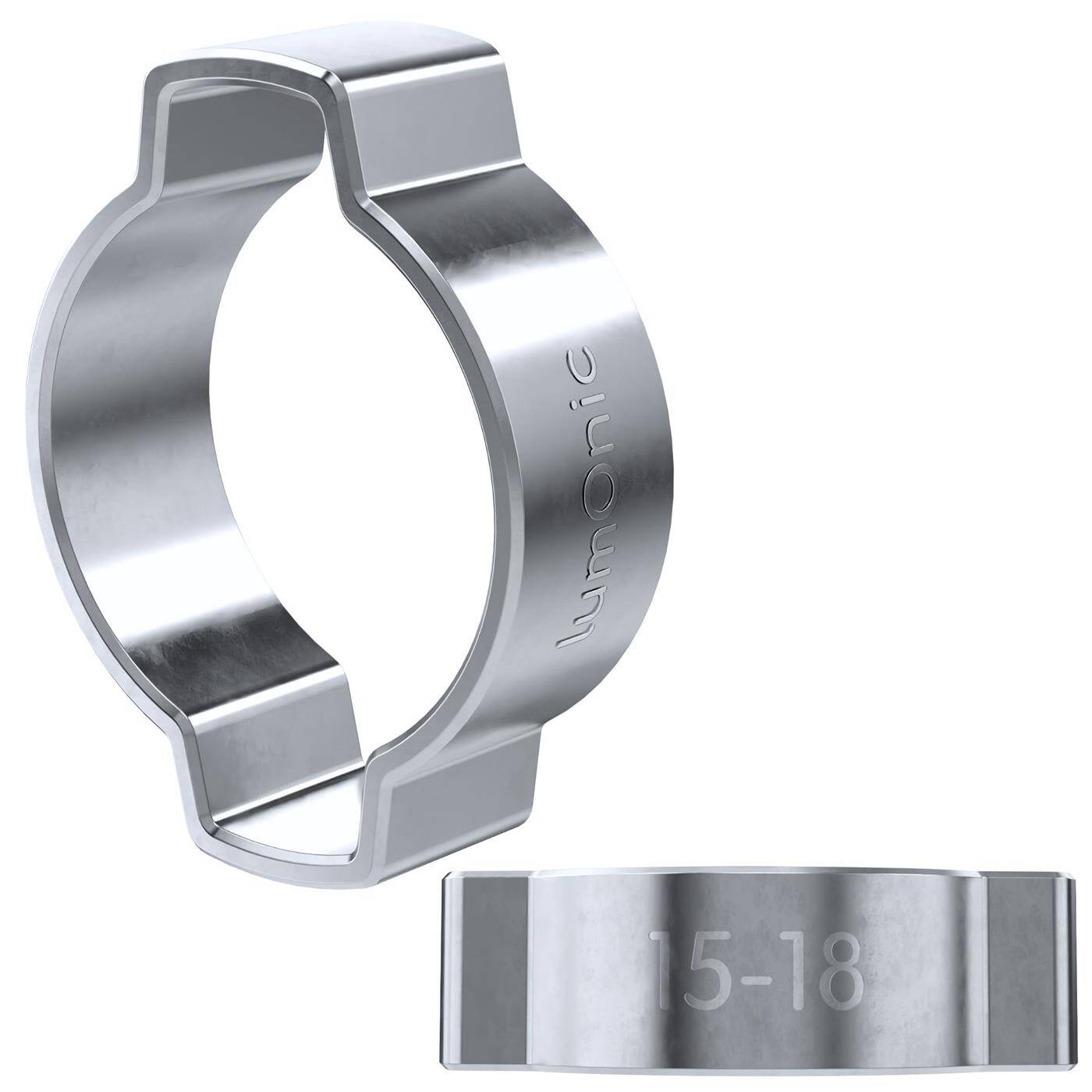 Lumonic I 2x 2-ear clip 15-18mm I Steel Galvanised I Two-ear clamp I Hose clamp I for Compressed air, Pipe systems, Garden, CAR