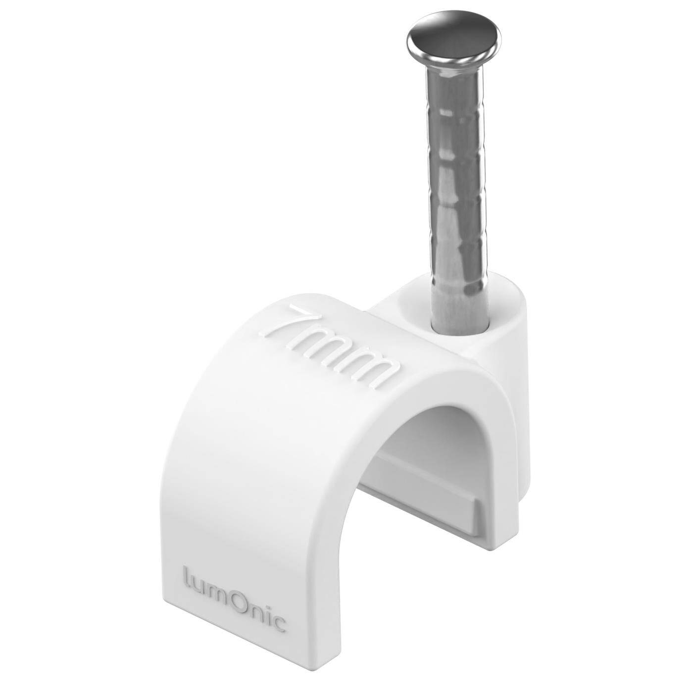 Lumonic 100x Nagelschelle 7mm für Kabel weiss - Kabelschelle mit 18mm Nagel z.B. zur Befestigung an der Wand - Kabelklemmen verschiedene Größen 4-14mm