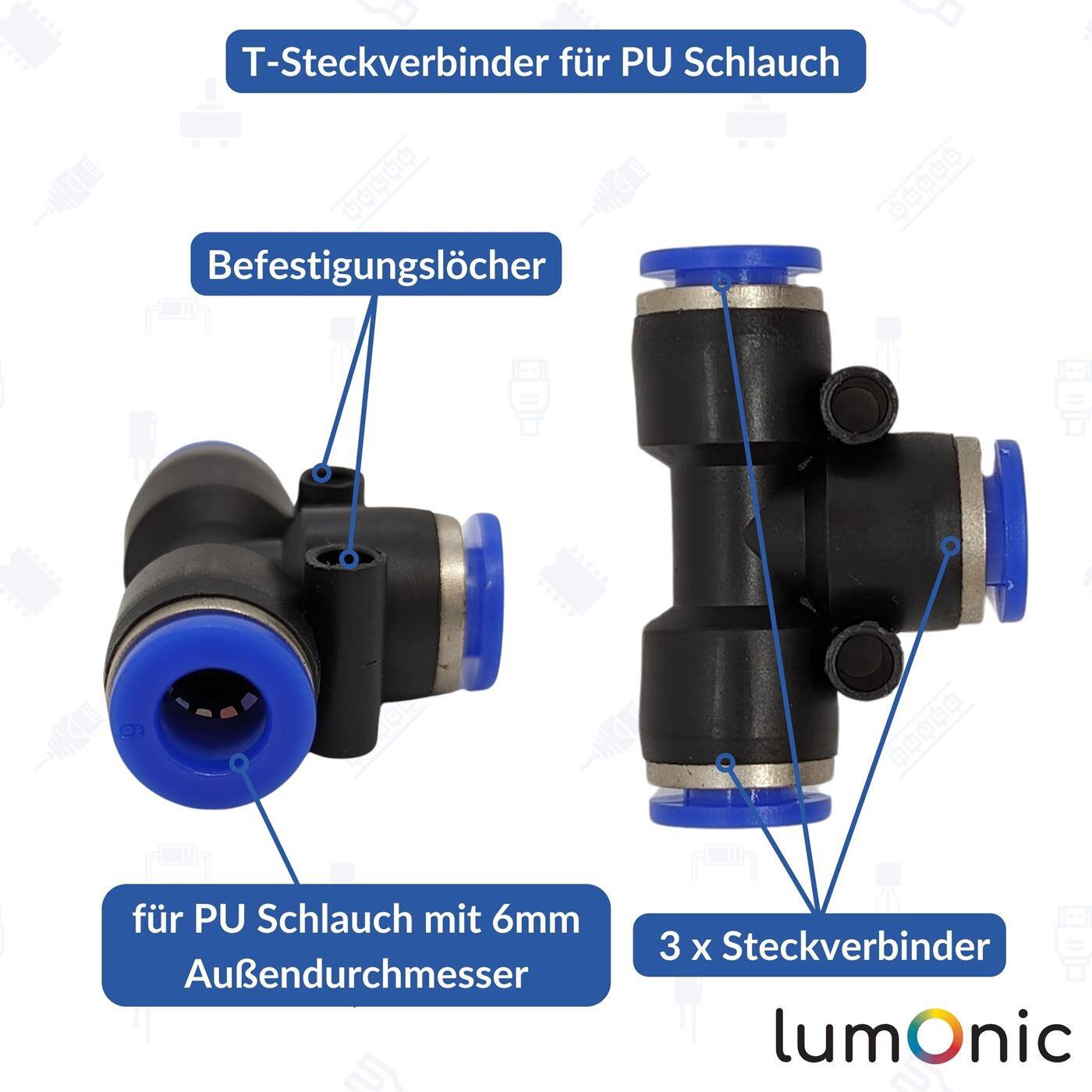 PU Schlauch T-Steckverbinder 6mm T-Stück Push-in pneumatischer Steckverbinder T-Verteiler Druckluft & Automatisierung