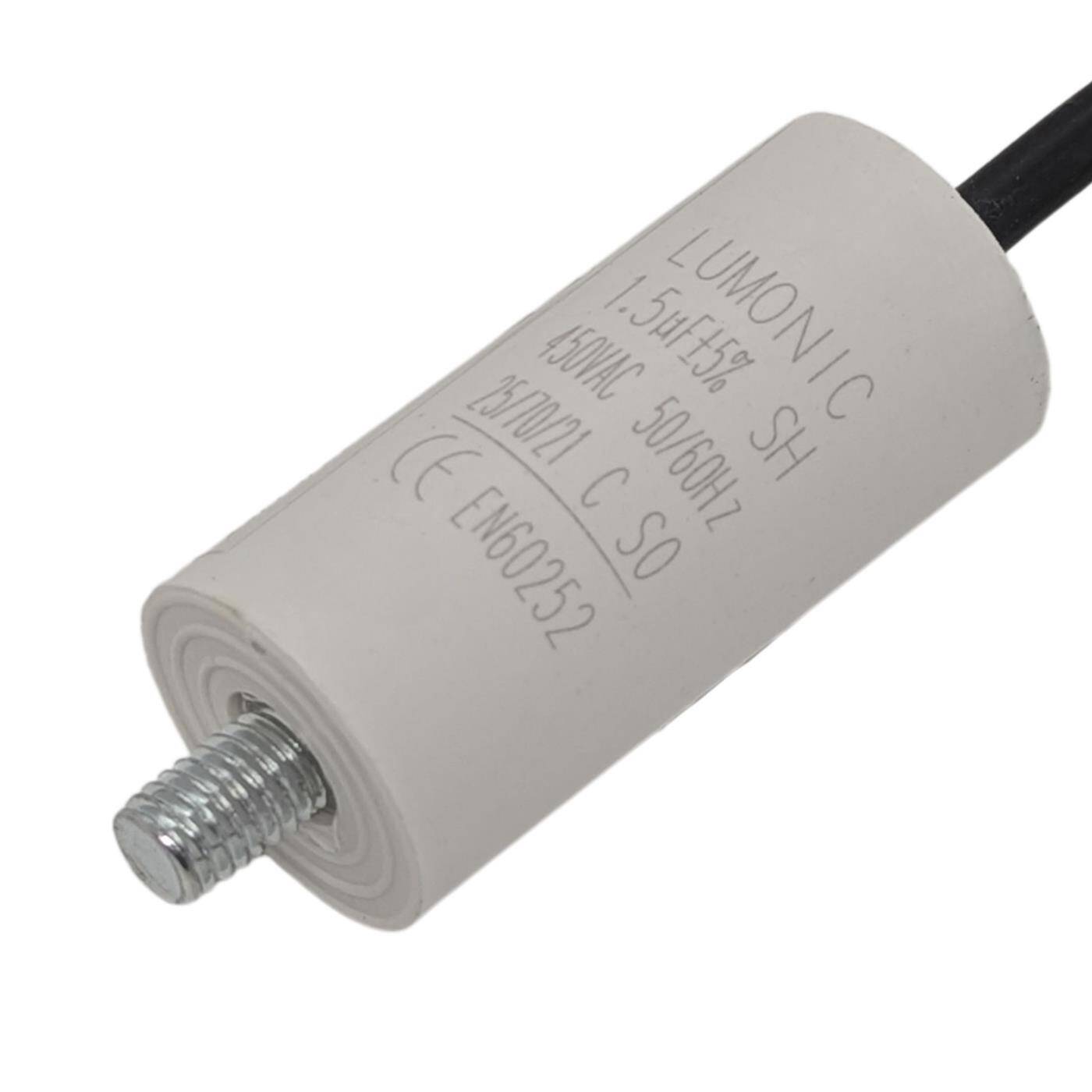 Anlaufkondensator mit Kabel 25cm 1,5µF 450V 26x55mm 1,5uF Motorkondensator mit Kunststoffgehäuse