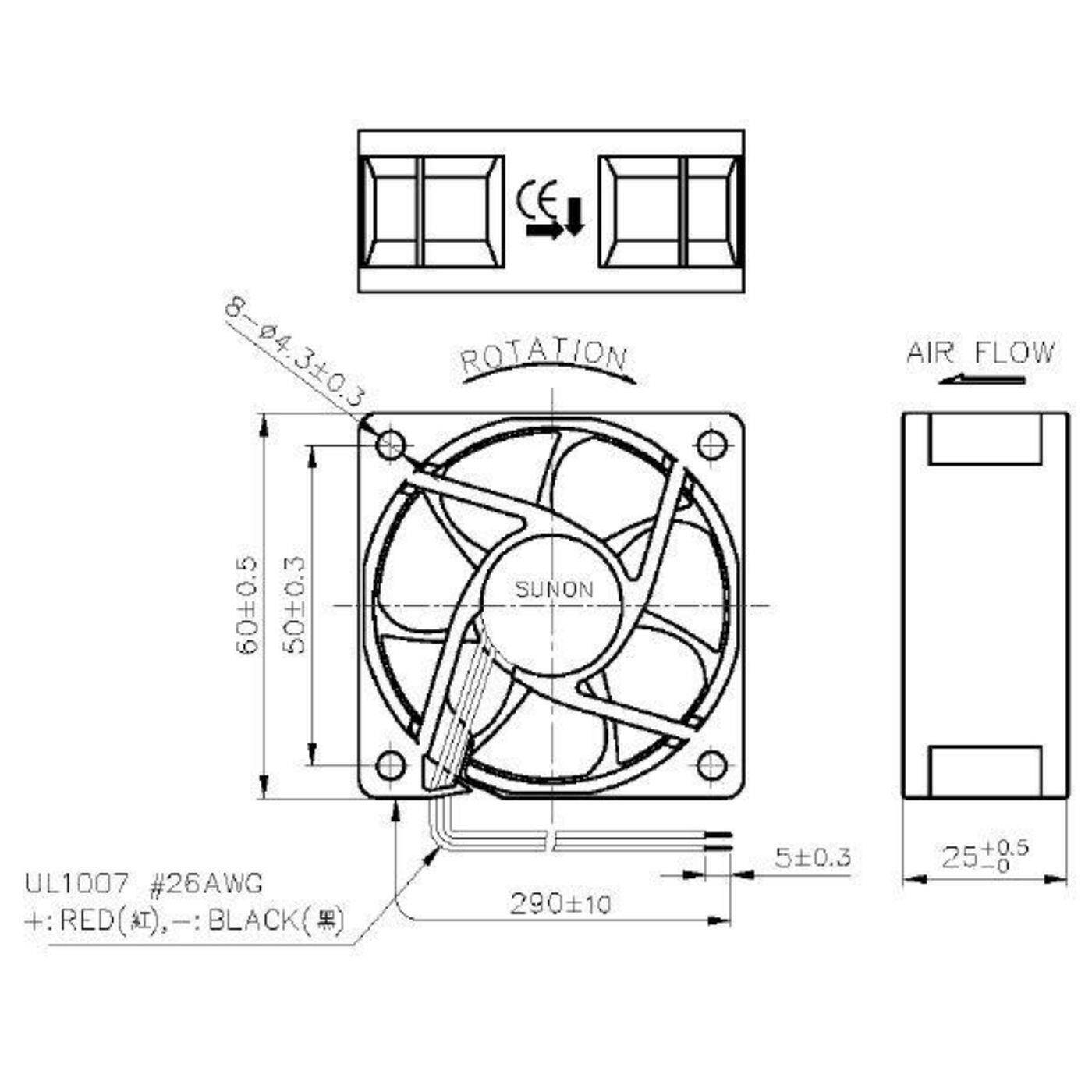 Fan 12V DC 0,87W 60x60x25mm 32,8m³/h 3800U/Min 32,8m³/h Sunon MF60251V21000UA99