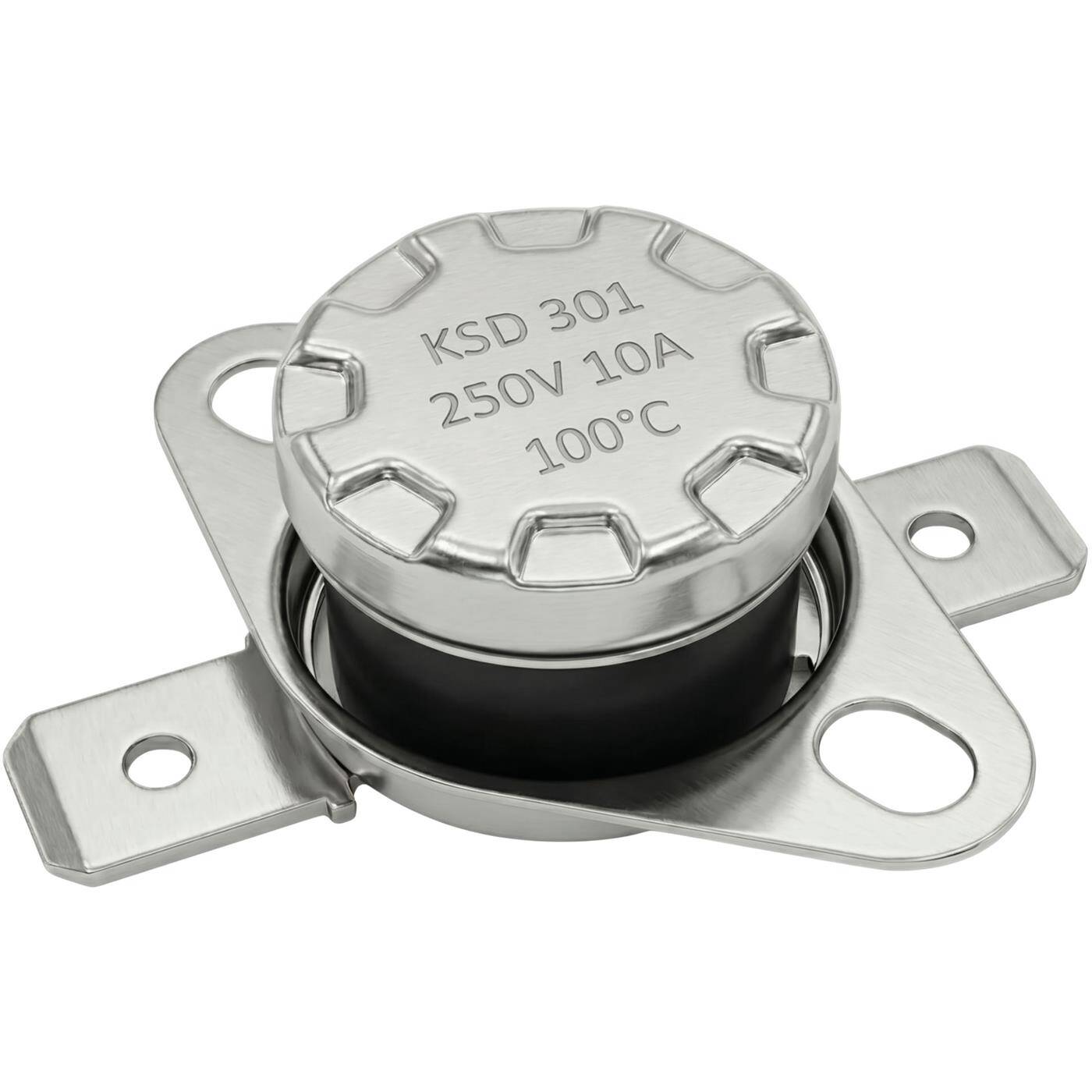 Lumonic KSD301 Temperaturschalter rund | 100°C ± 5°C | Öffner NC | max. 250V AC/10A | Flachstecker | Ø15×12mm | Thermoschalter, Bimetall | Kaffeemaschinen, Bügeleisen, Backöfen, Heizungen